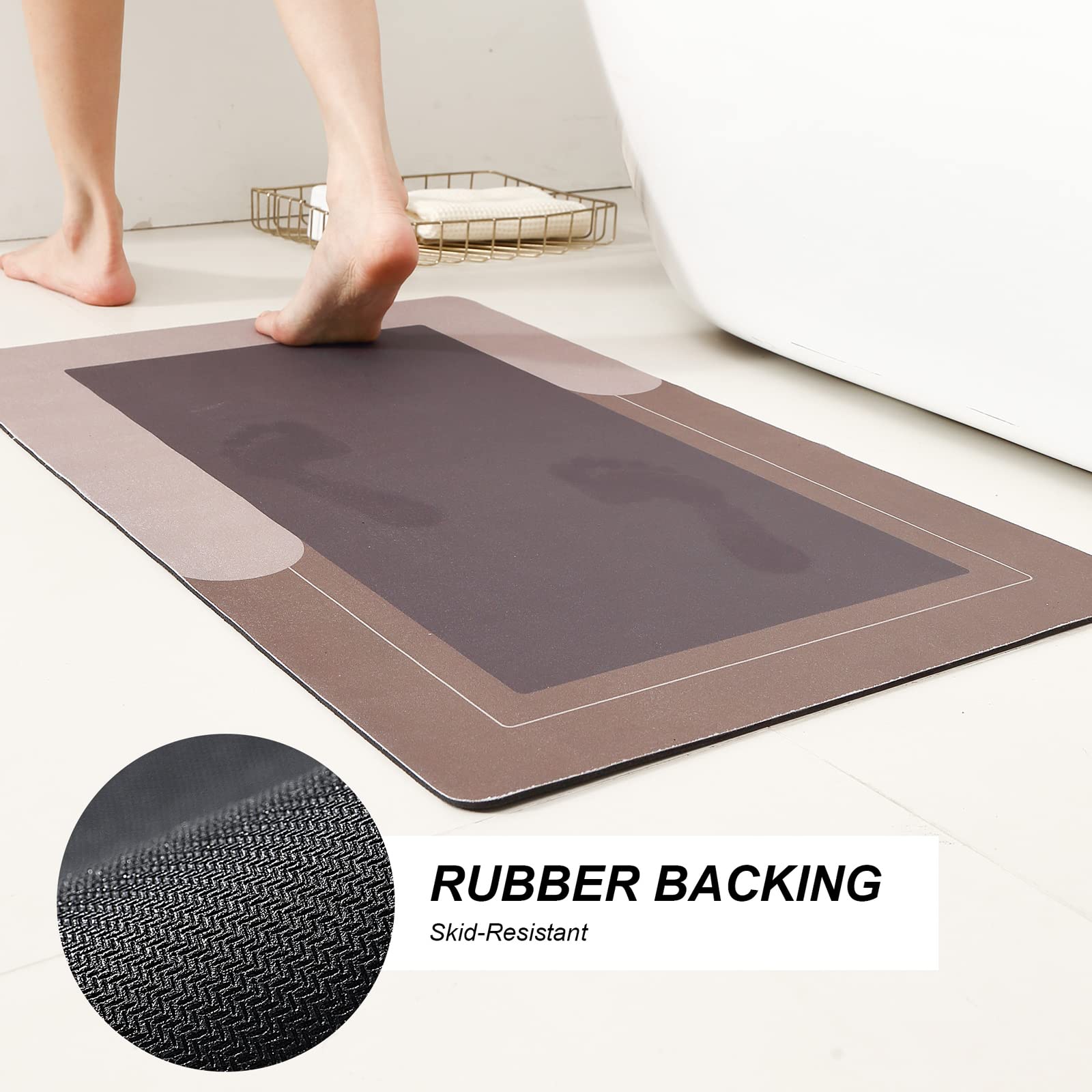 Hellotree 3Pcs Bath Mat Rug Rubber Non Slip Quick Dry Rug Sets Super Absorbent Thin Bathroom Rugs Fit Under Door Khaki Washable