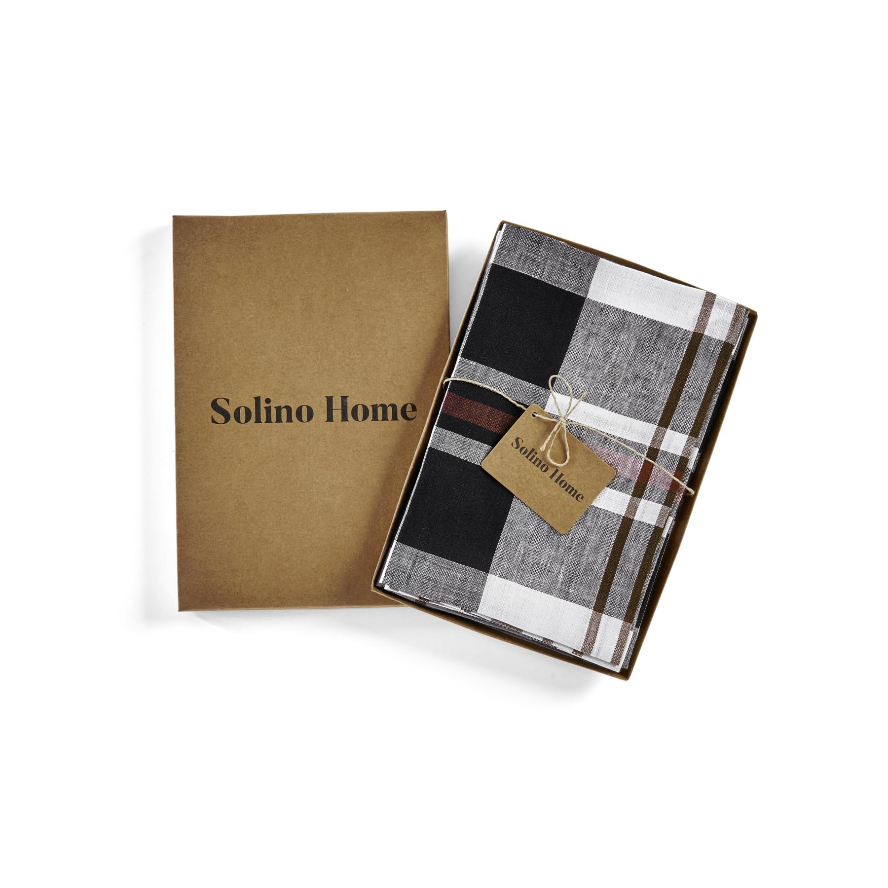 Solino Home Linen Dinner Napkins Set Of 4-100% Pure Linen Black Oxford Plaid Napkins 20 X 20 Inch - Handcrafted And Machine Wash