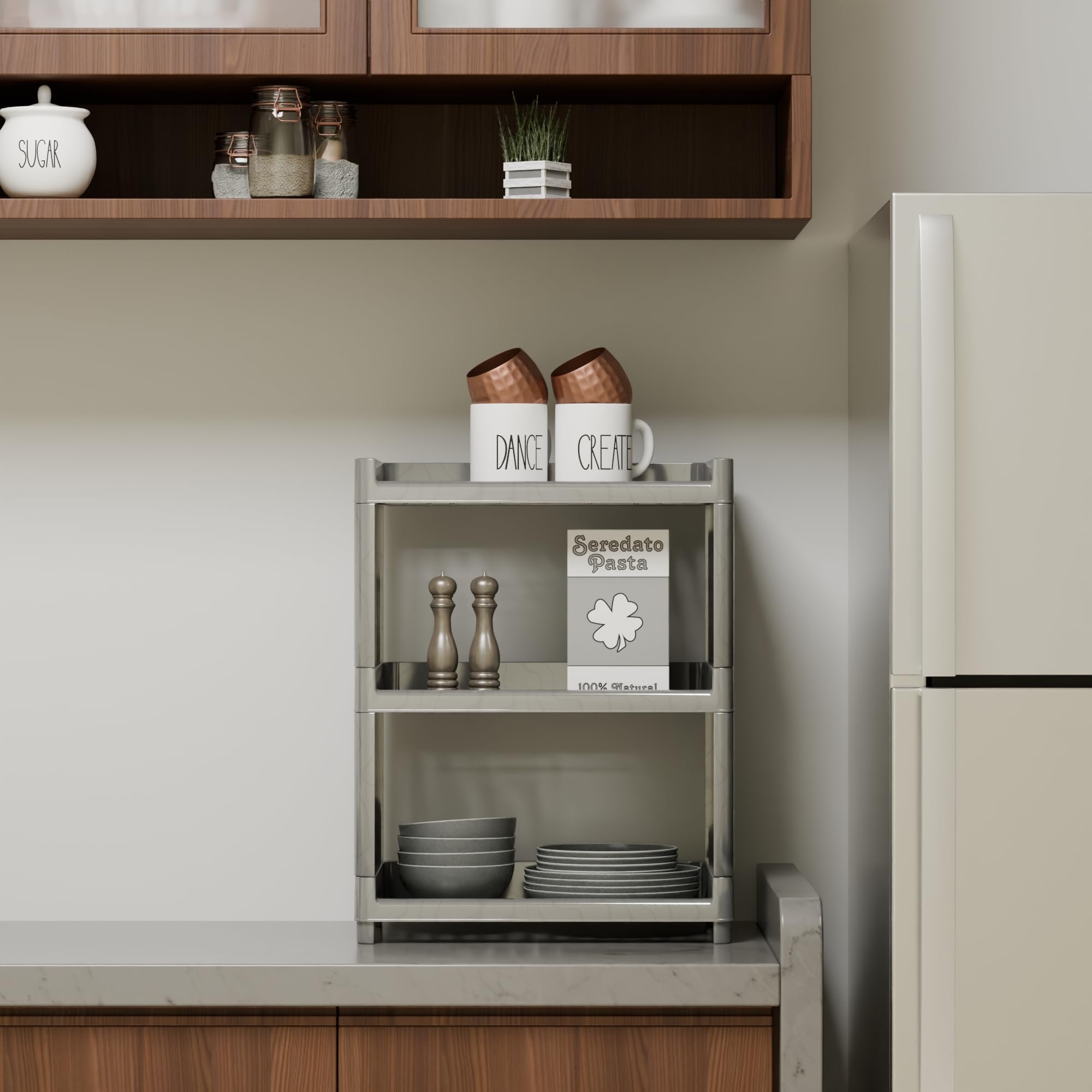 Morbrix 3Tier Kitchen Storage Rack Organizer Shelf  Multipurpose Plastic Shelf For Kitchen Countertop, Bathroom, Pantry  Silv