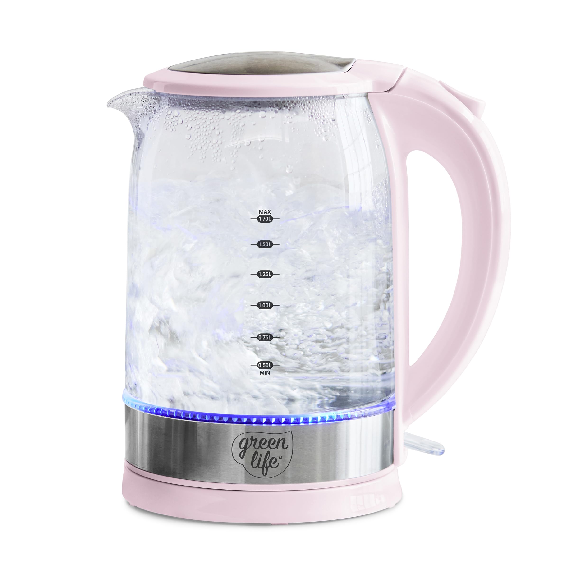 Greenlife 1.7 Liter Glass Electric Kettle, Easy One Touch Use, Quick Heating, Filtered Spout, Led Base, Auto Shut-Off, Cordless