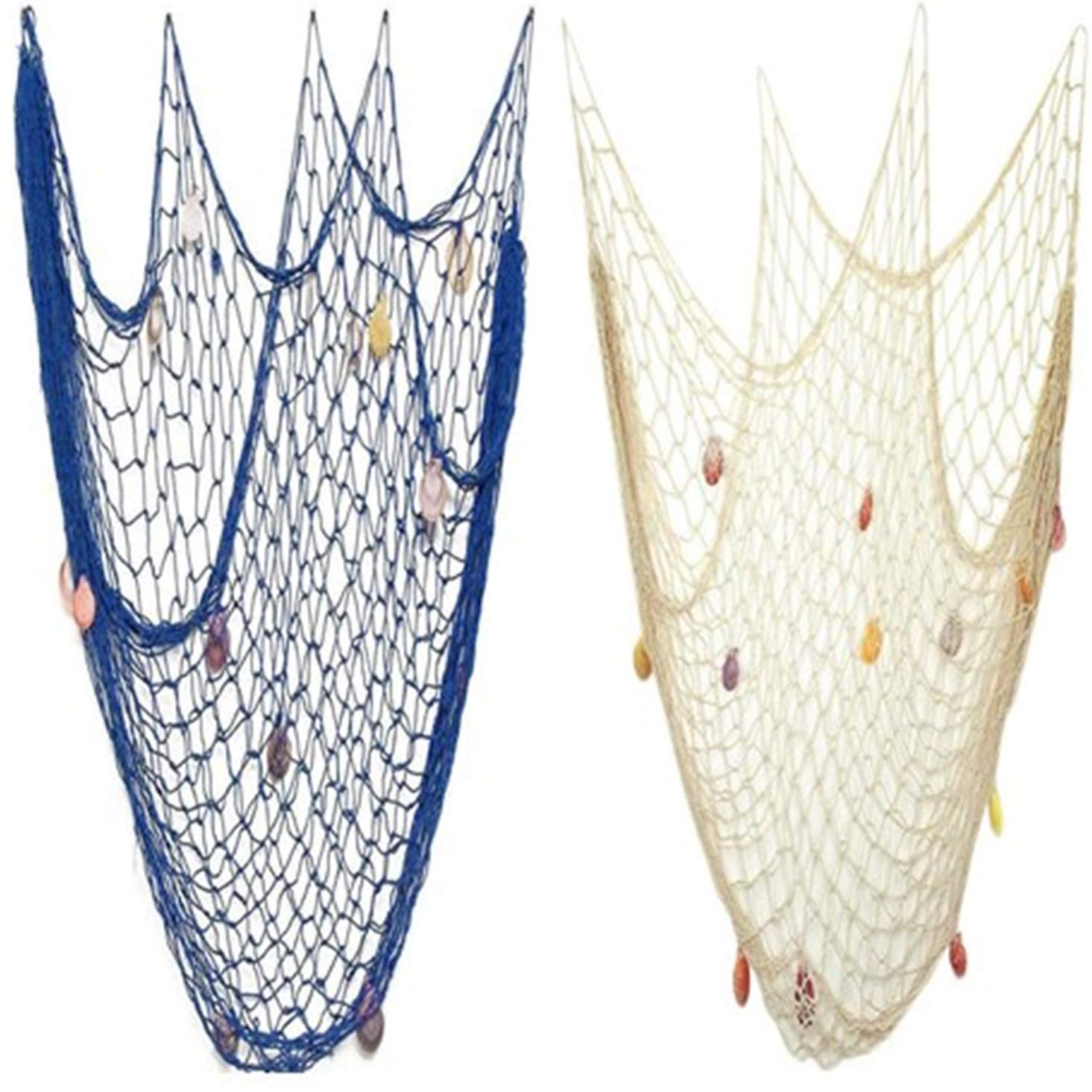 Nature Fish Net Wall Decoration with Shells, Ocean Themed Wall Hangings Fishing Net Party Decor for Pirate Party,Wedding,Photogr