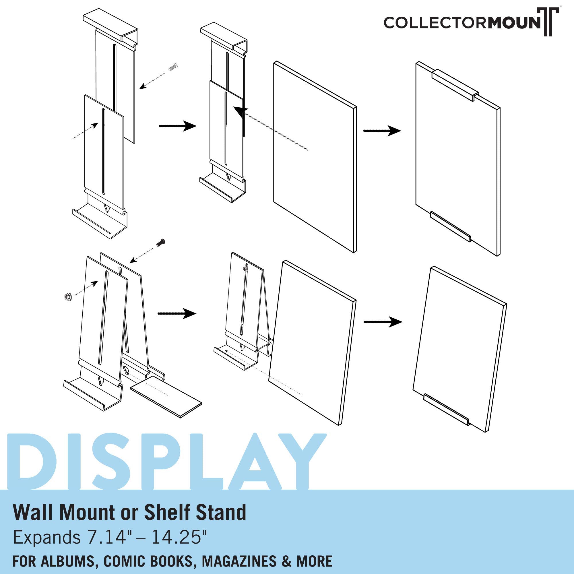 CollectorMount Album Mount 2 Pack  Vinyl Record Shelf Stand and Wall Mount Display  Invisible and Adjustable