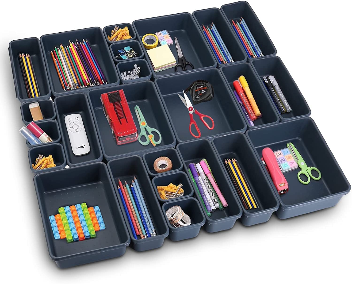 Juzr 24 Pack Interlocking Drawer Organizers & Storage Bins Bathroom, Office, & Kitchen Organization, Containers For Organizing,