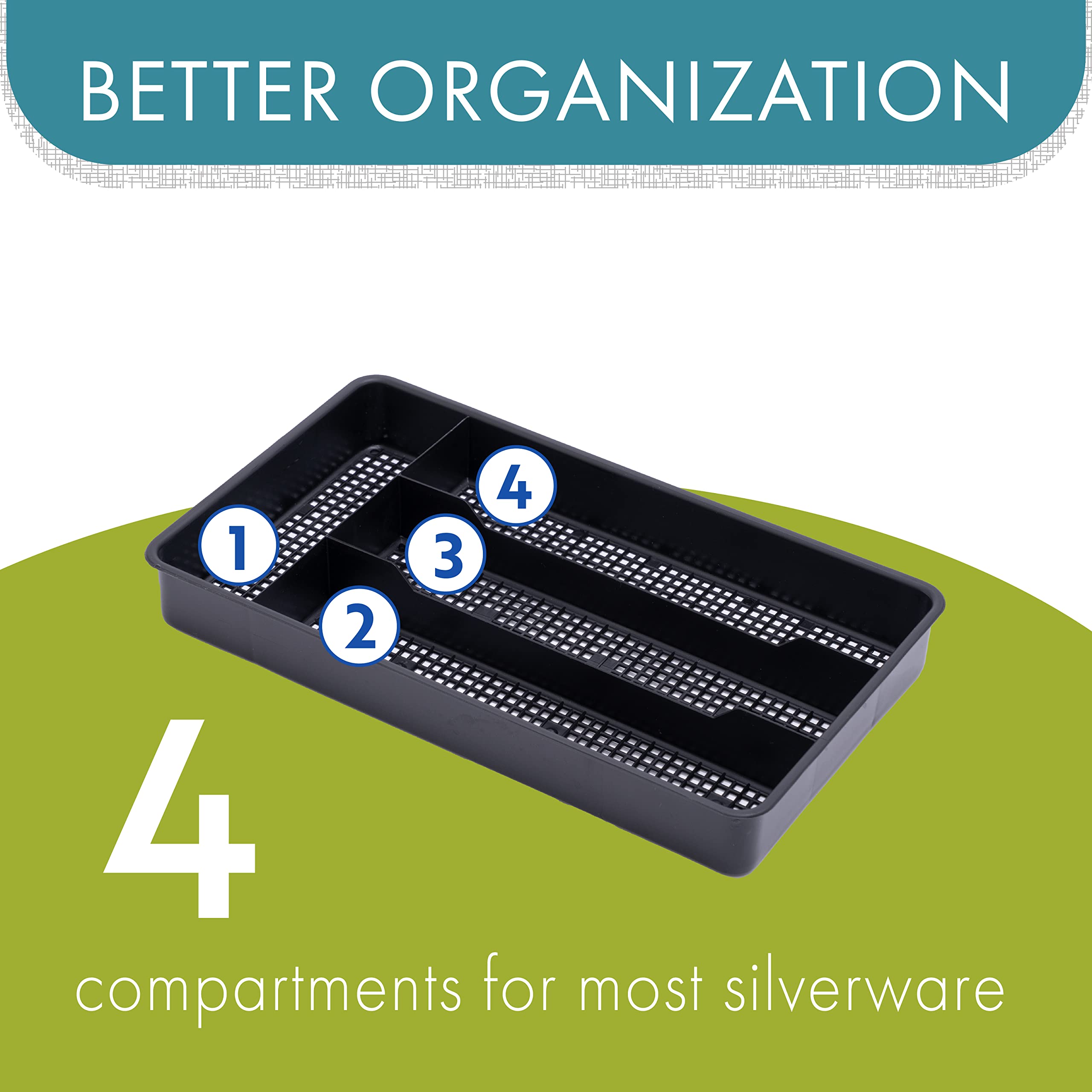 Dial Industries Small Cutlery, Utensil, Silverware Kitchen Drawer Organizer Tray, Black