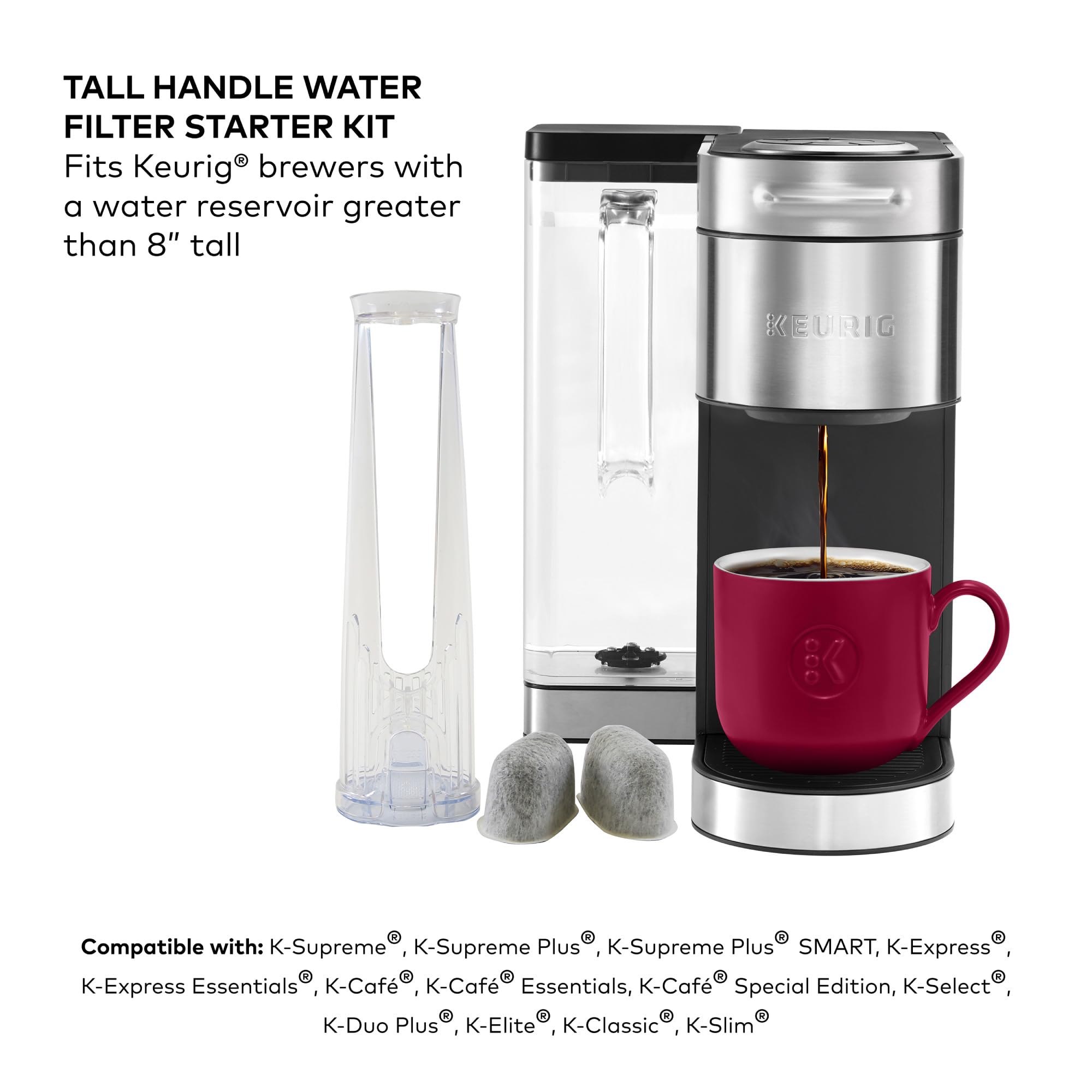 Keurig Tall Handle Water Filter Starter Kit, Comes With Handle And 2 Replacement Water Filters, Compatible With Select Keurig Co