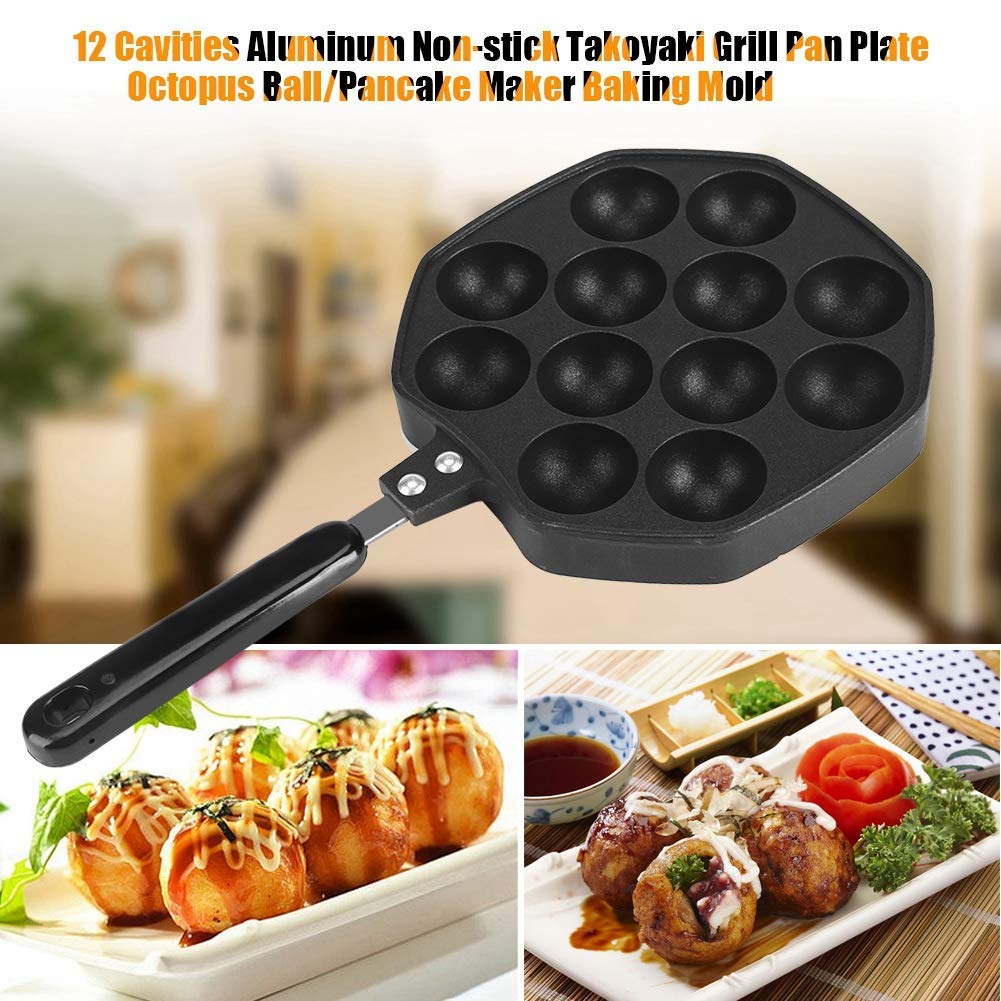 Takoyaki Maker,12 Holes Aluminum Takoyaki Pan Non Stick Grill Pan Plate Cooking Baking Mold Tray Takoyaki Grill Pan For Takoyaki
