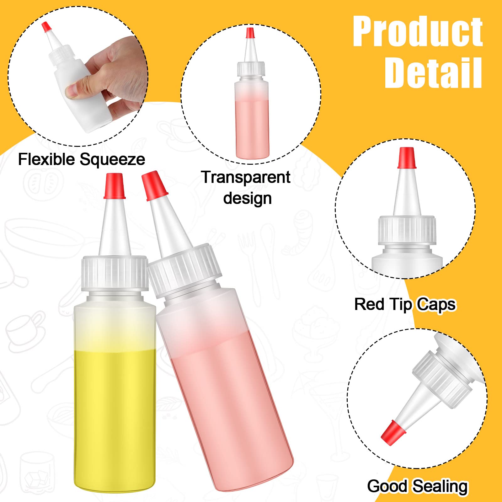 80 Pcs 2 Oz Plastic Small Condiment Squeeze Bottles With Red Tip Caps Squirt Refillable Round Mini Squeeze Bottle For Glues Pain