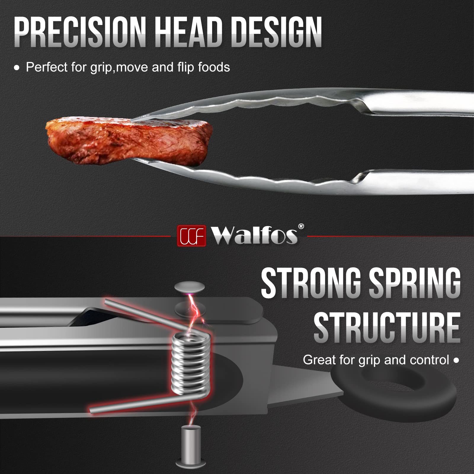 Walfos 7 inch Small Kitchen Tongs for Cooking  Mini Silicone Serving Tongs  Great for Cooking  Salad  Grilling  Pasta  Steaks  Vegetables