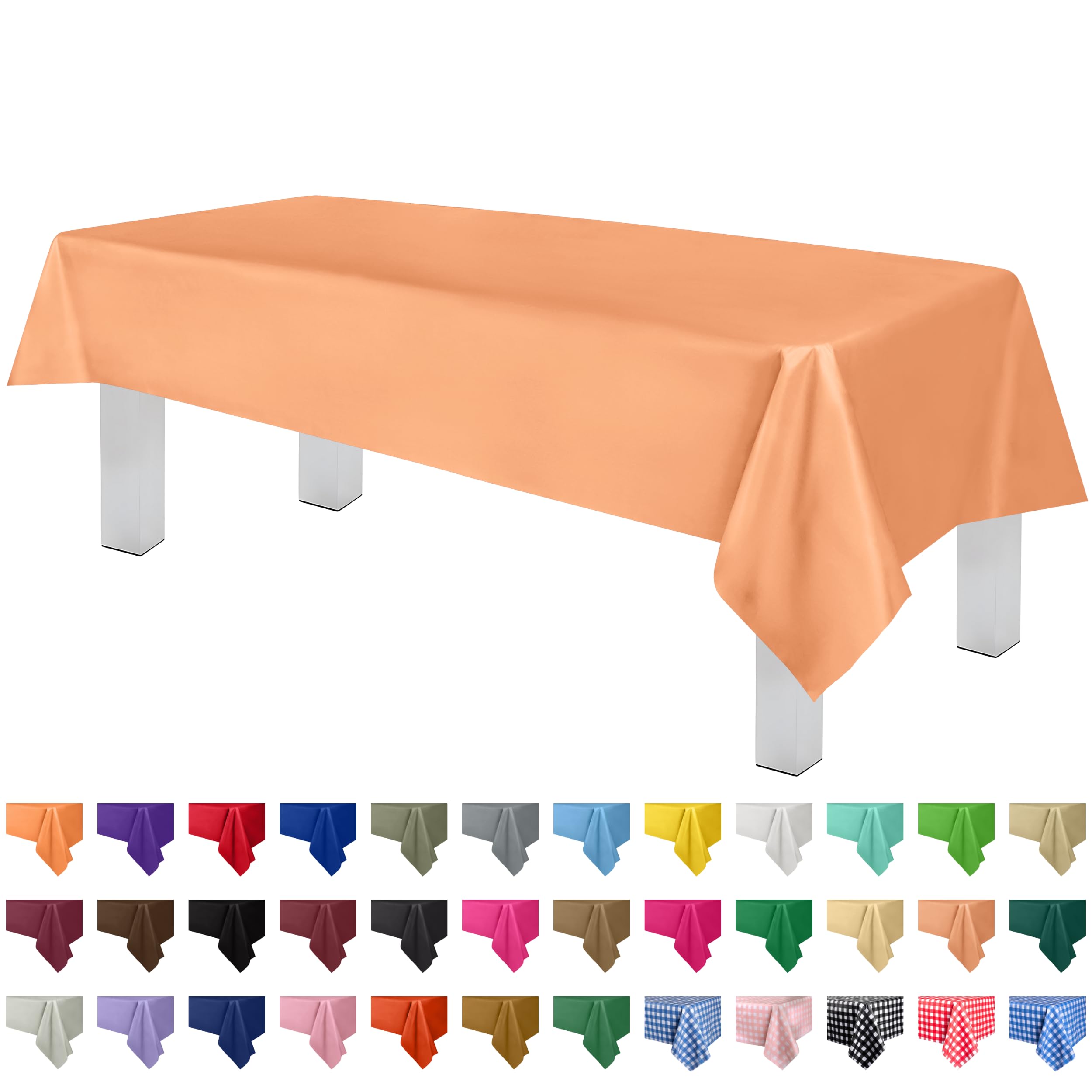 Grandipity Peach Plastic Table Cloth Disposable (6 Pk) 54In X 108In Plastic Tablecloths For Rectangle Tables - Premium Party Tab