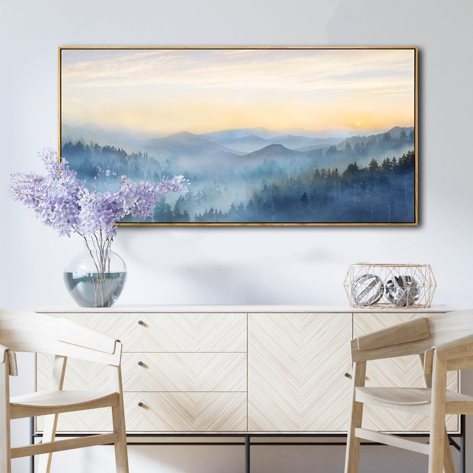 Yjyart Tree Wall Art For Living Room Forest Nature Painting 20''X40''Framed Artwork Landscape Canvas Print For Bedroom Office Ho