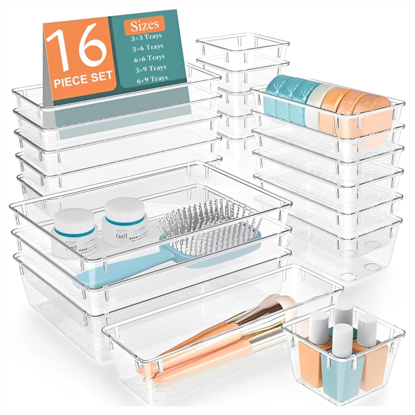 Mechdel Drawer Organizer Set/Bathroom And Dressing Table Trays/Cosmetic Display/Bathroom Cosmetic Organizers/Unbreakable Organiz