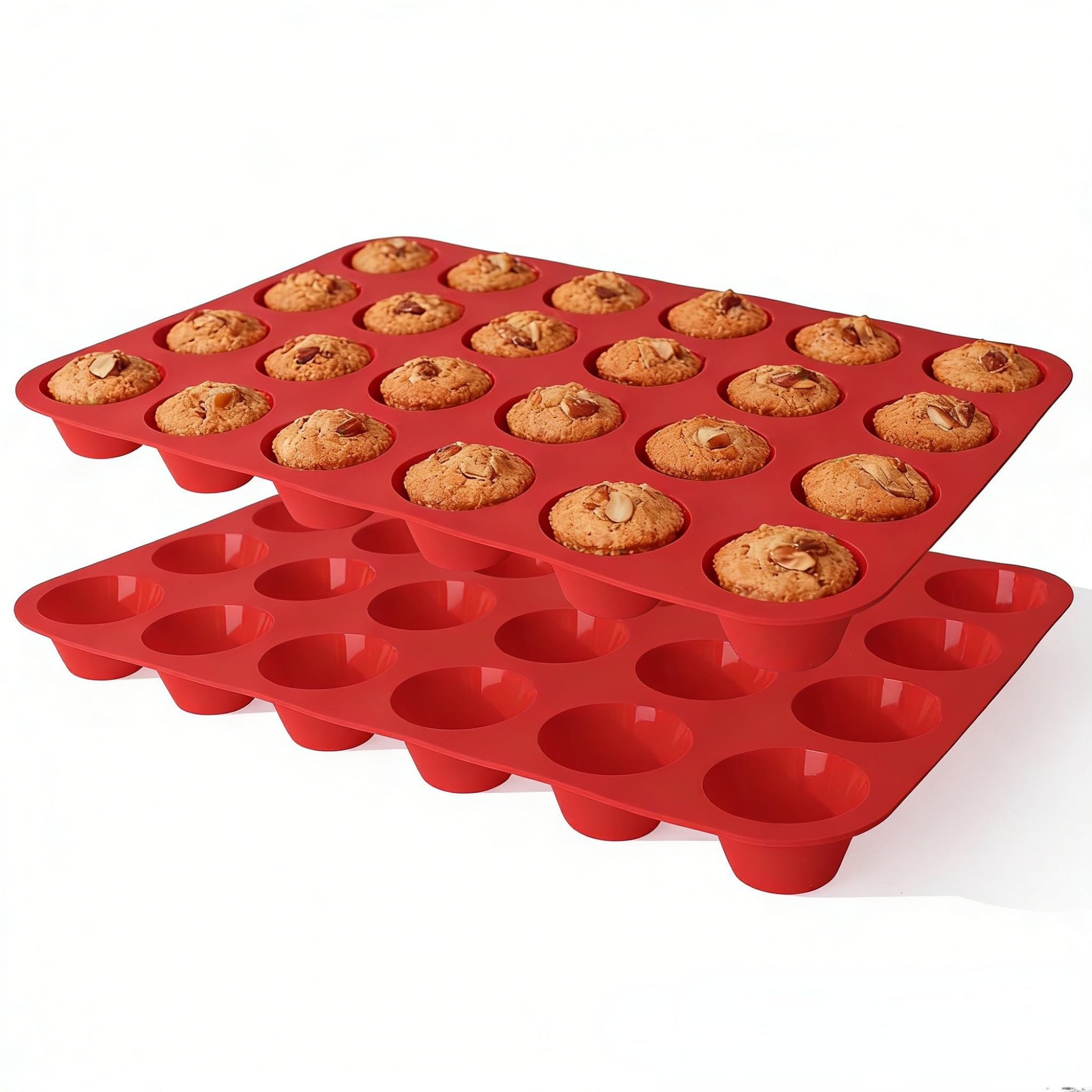 Ruinovate Silicone Muffin Pans for Baking Nonstick 2 Pcs, 24 Cup Mini Cupcake Pan, Food-Grade Silicone Baking Molds for Cupcakes