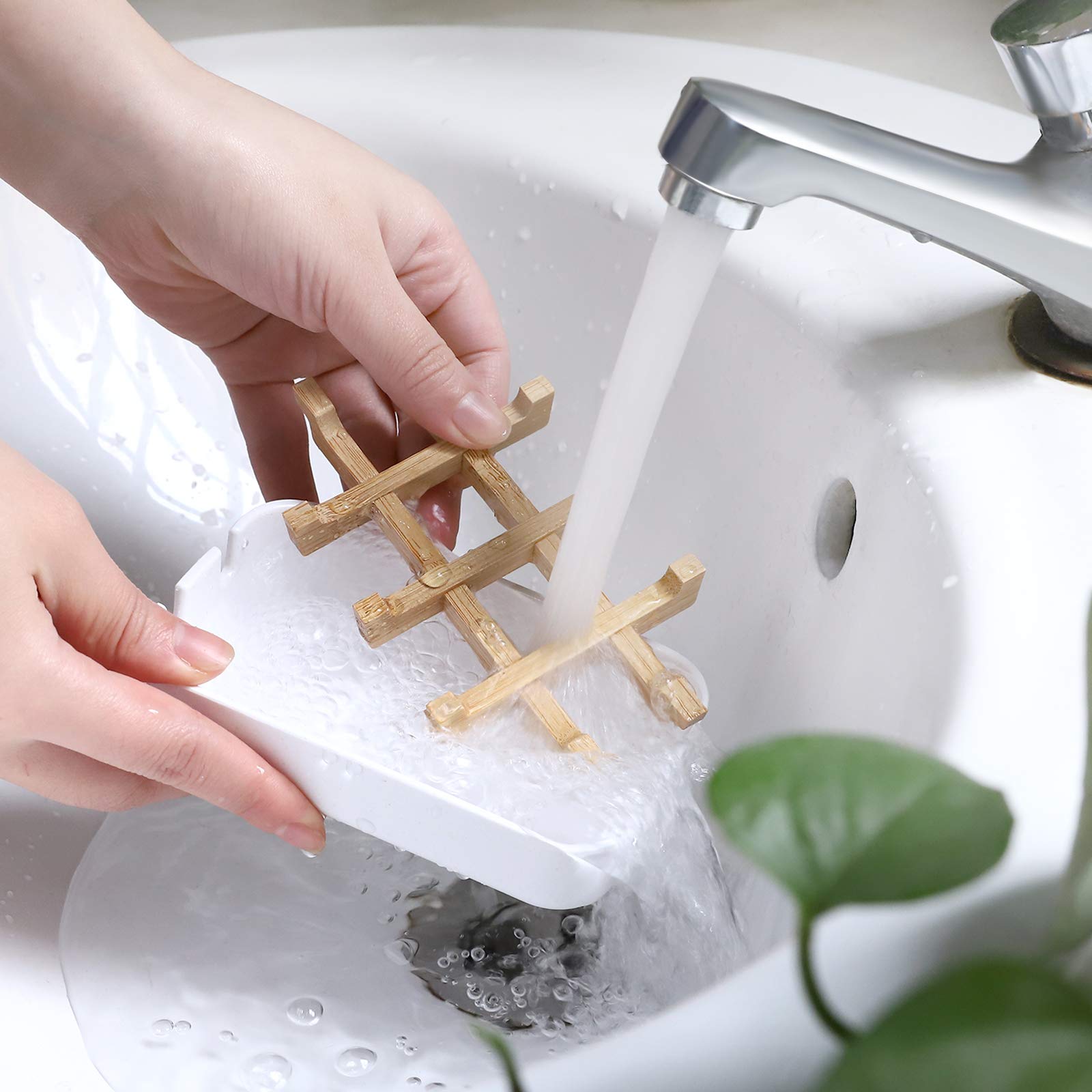 Fufengz Bamboo Wooden Soap Dishes For Bathroom Bar Soap Holder Shower Soap Holder Sink Deck Bathtub Shower Tray (One Pieces Whit