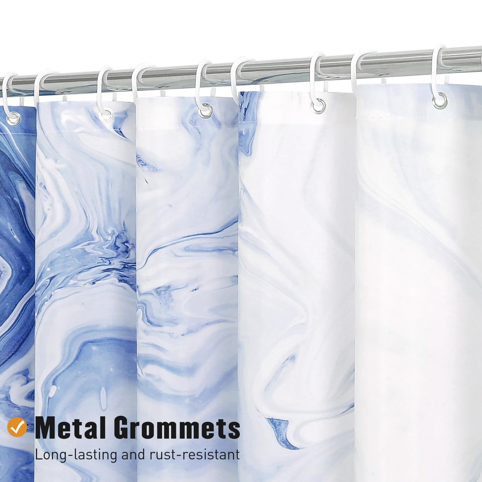 Mitovilla Navy Blue Marble Extra Long Shower Curtain Set 72 X 84, Modern Ombre 84 Inch Xl Shower Curtains For Chic Bathroom Deco