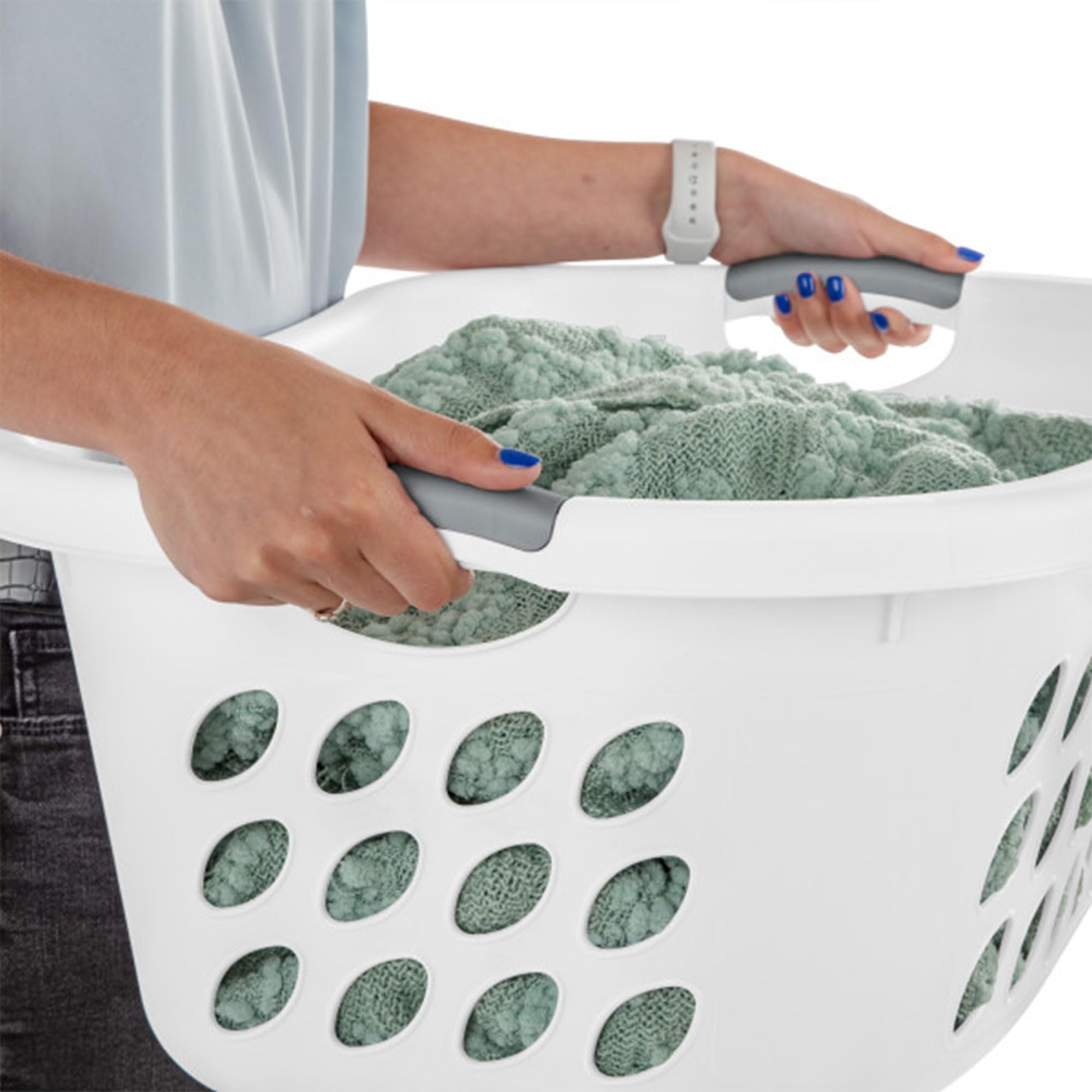 Sterilite Ultra HipHold Laundry Basket, 6-Pack, 1.25 Bushel, White, Plastic, Model 12108006, Contoured with Comfort Grip Handles