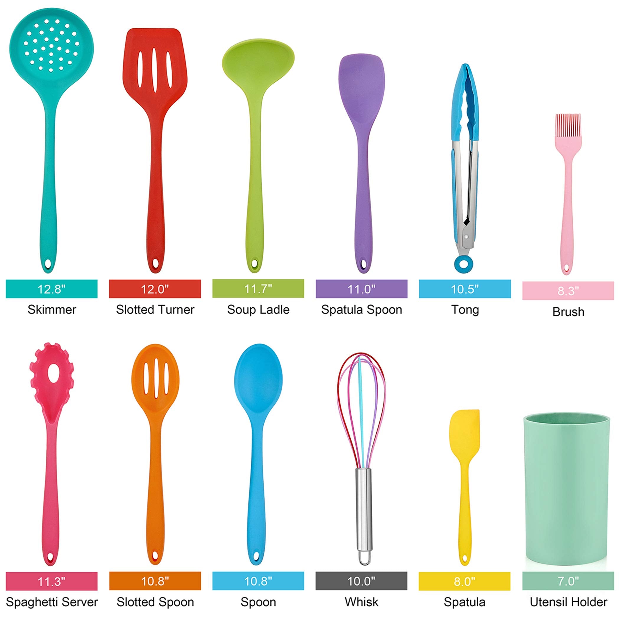 Lianyu 12-Piece Silicone Kitchen Cooking Utensils With Holder, Kitchen Tools Set Include Slotted Spatula Spoon Turner Ladle Tong