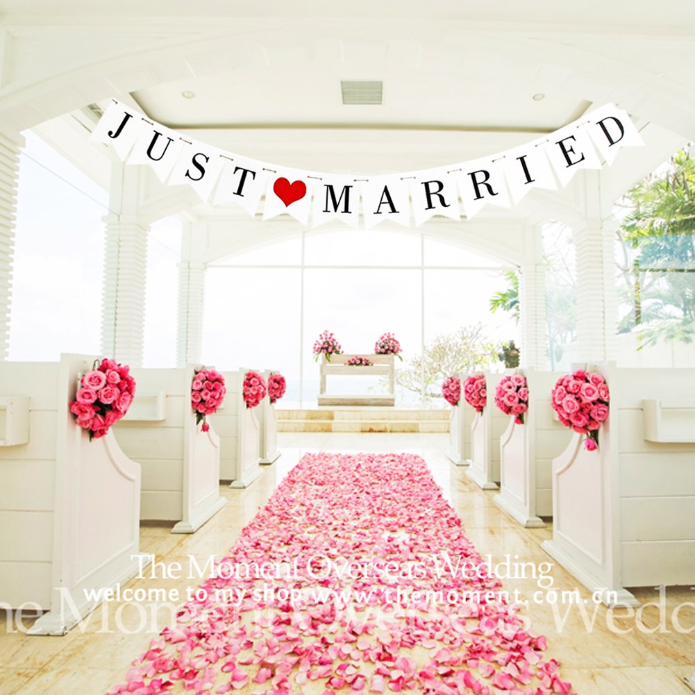 Just Married Wedding Banner Set, Wedding Decorations For Reception, Bridal Shower And Engagement Photo Prop,Car Decorations