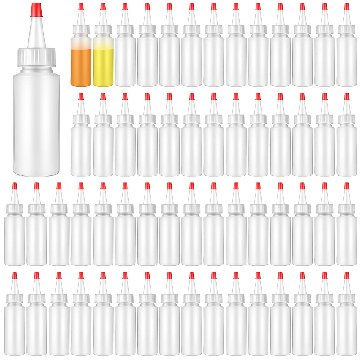 80 Pcs 2 Oz Plastic Small Condiment Squeeze Bottles With Red Tip Caps Squirt Refillable Round Mini Squeeze Bottle For Glues Pain