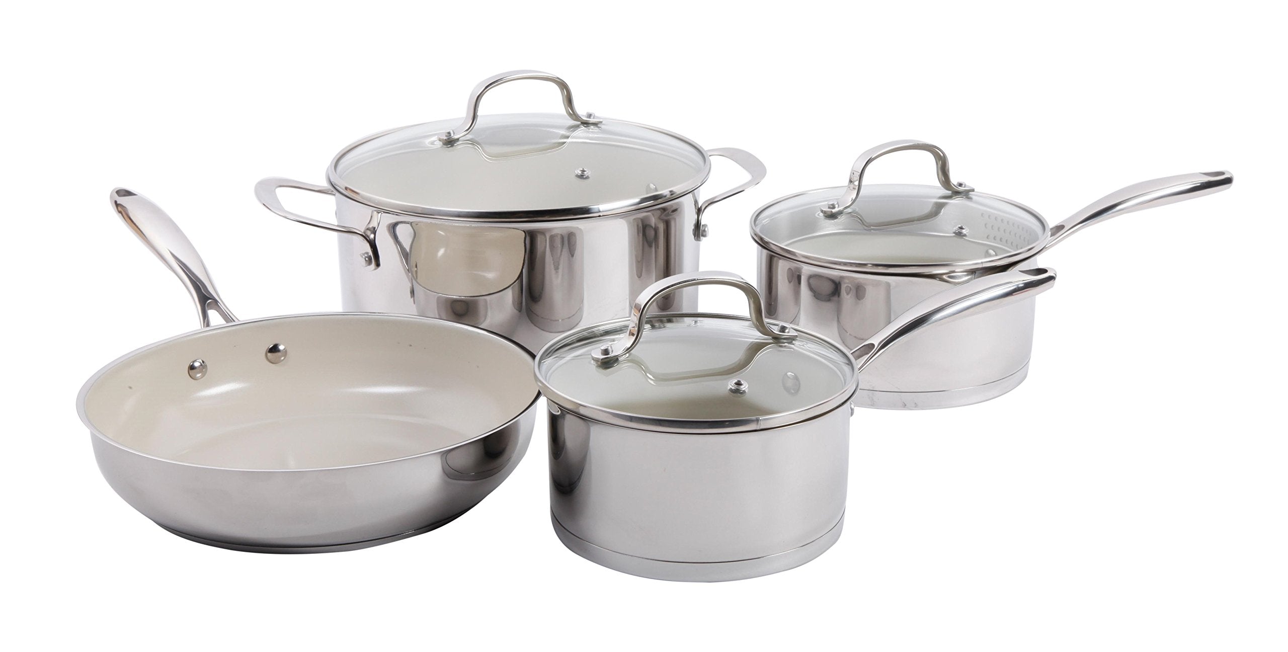 Gibson Cuisine Gleaming 7 Piece Cookware Set with Ceramic Nonstick Interior, Stainless Steel