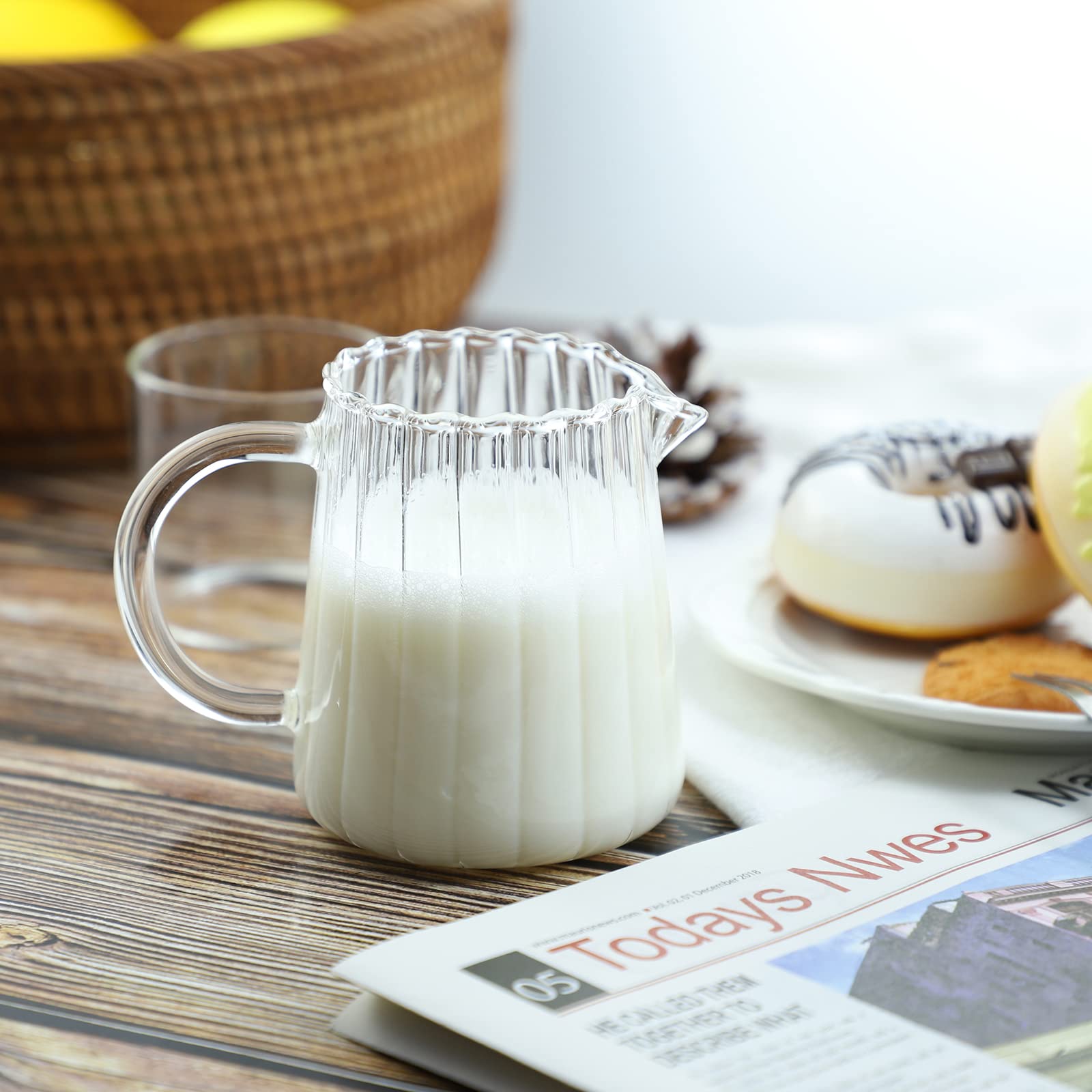 Choold Elegant Wave Shaped Crystal Glass Creamer Coffee Pitcher/Serving Pitcher/Sauce Pitcher/Milk Creamer Jug For Kitchen 8.5 O