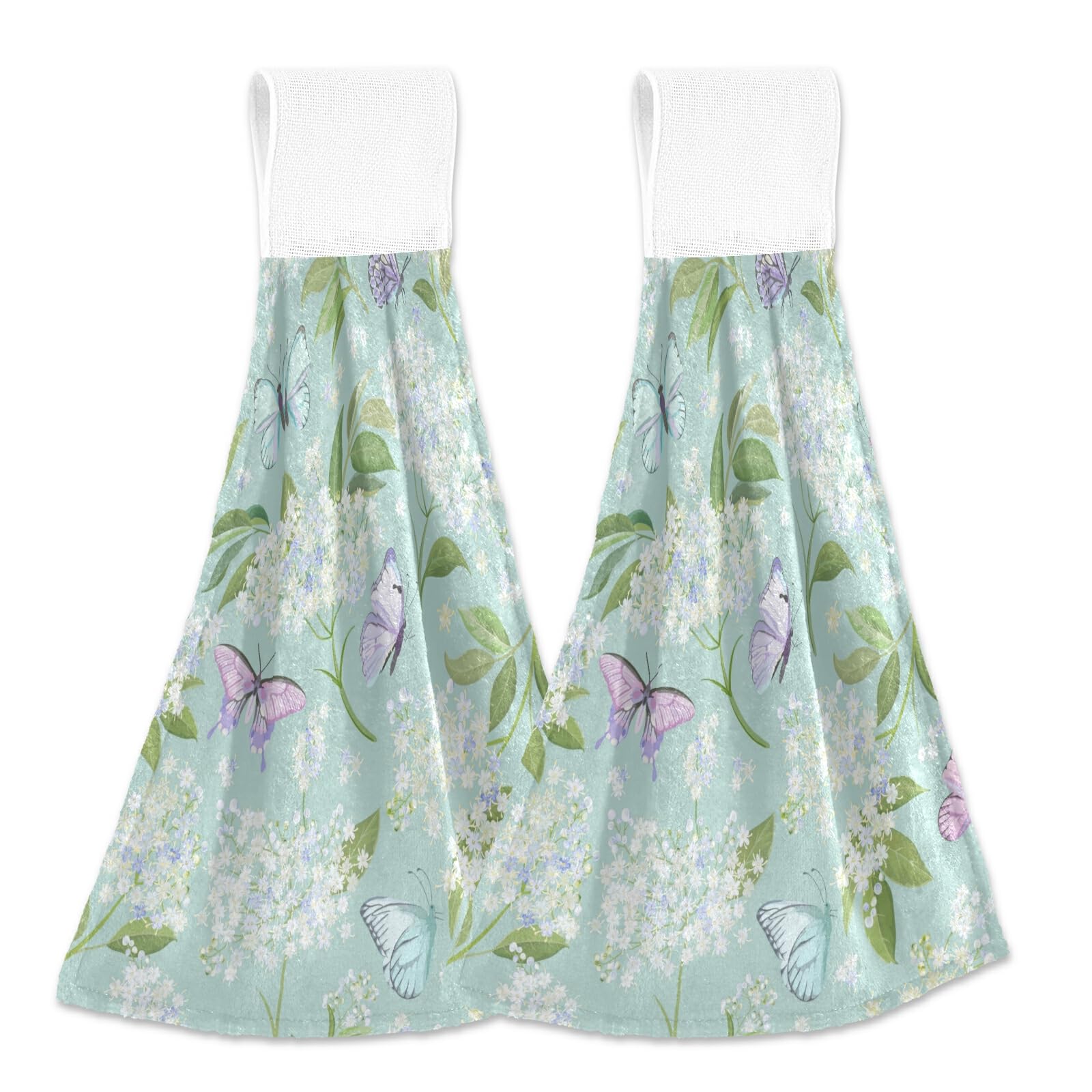 Boccsty Spring Elderflower Butterflies Hanging Kitchen Towels 2 Pieces Floral Background Hand Bath Yowels Dish Towels Tie Towel