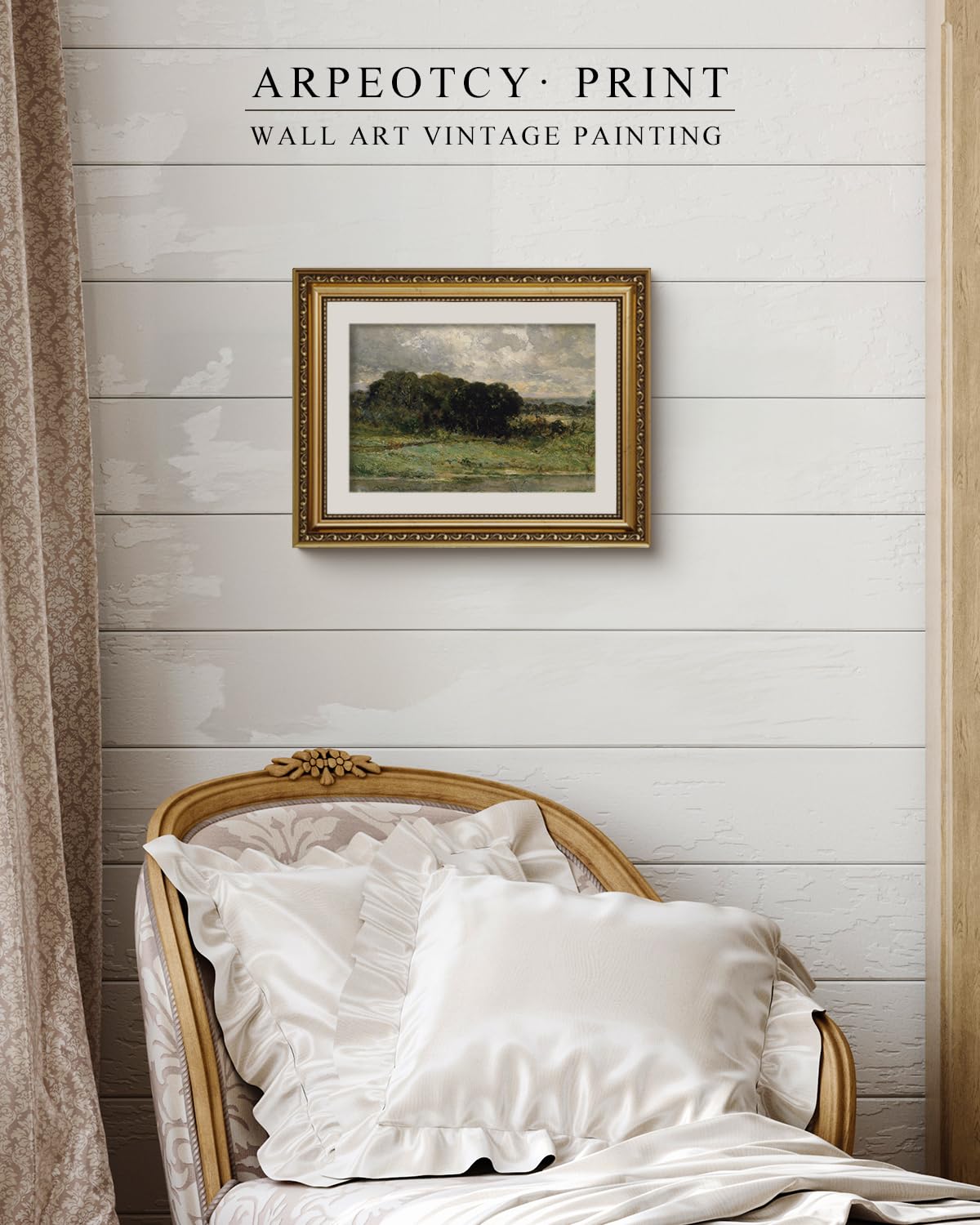 Arpeotcy Vintage Gold Framed Wall Art, 11X14 Inch Swale Land Scenery Retro Paintings, Canvas Prints Artwork With Antique Frame,