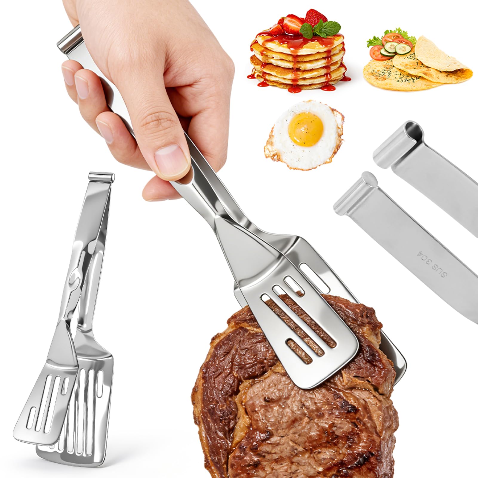 2in1 Detachable Spatula Tongs,Stainless Steel Grill Clamp,11.34in,5.64oz