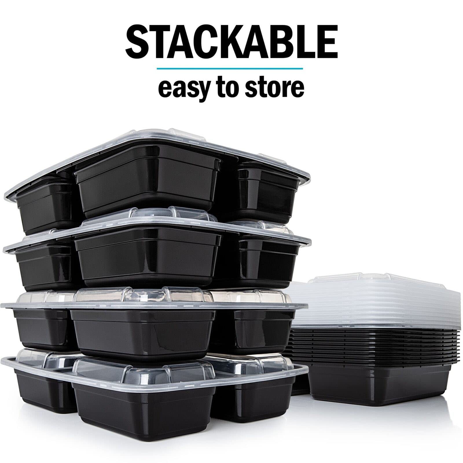 Morden Ms Meal Prep Container With Lids, 50 Pack 3 Compartment Reusable Food Storage Container Divided Plastic Bento Box Lunch B