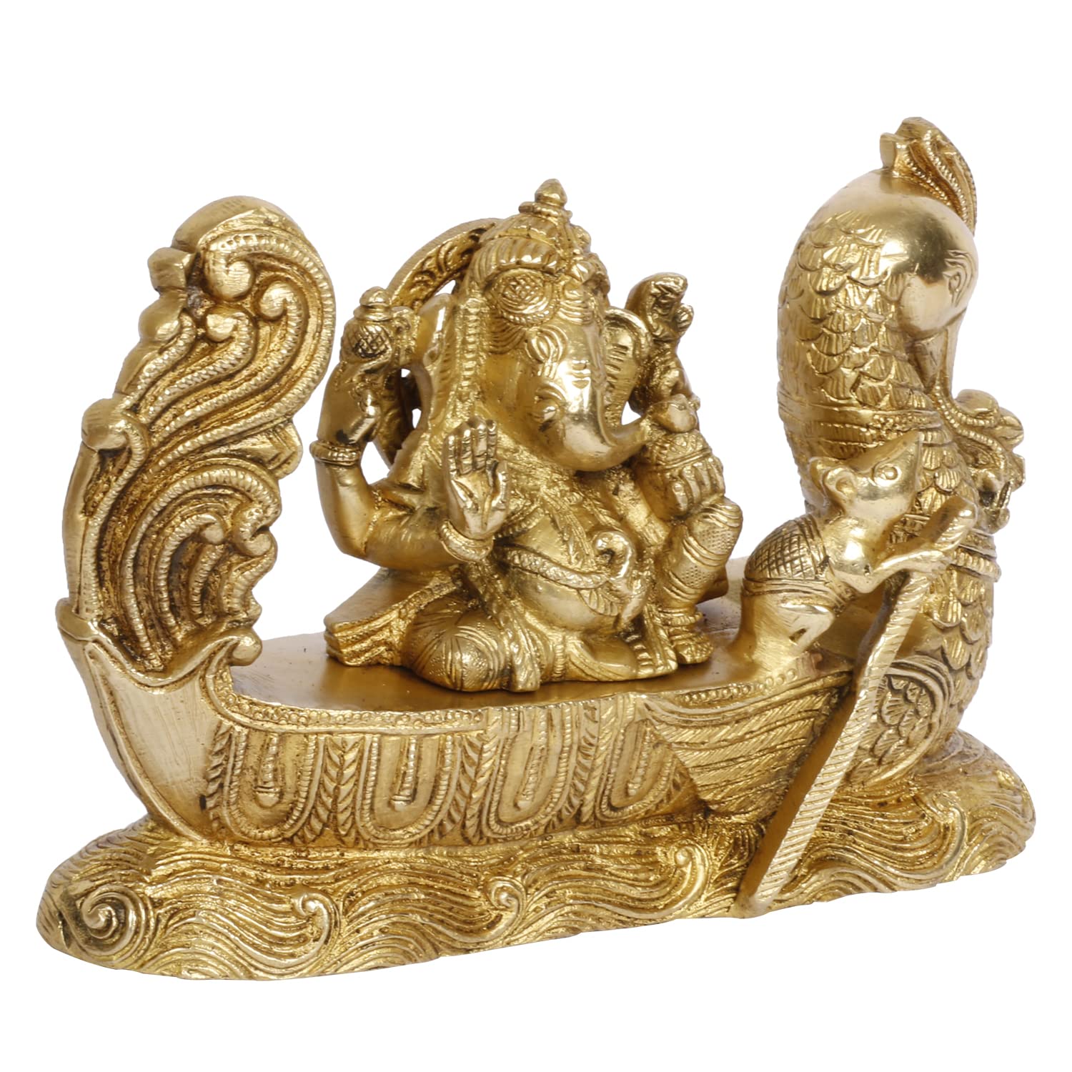Kartique Brass Ganesh Bhagwan Idol Sailing On Boat Ganesha Statue Ganpati Murti For Home Entrance Decor Diwali Gift Ganesha With