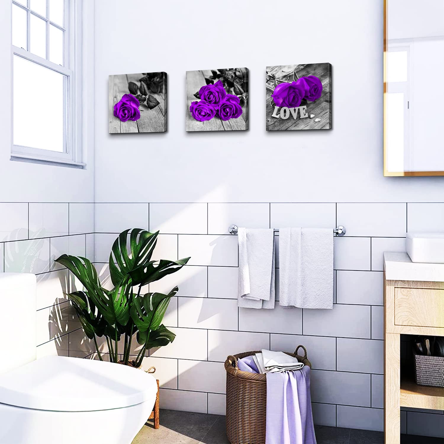 Purple Wall Decor Bathroom Accessories Purple Rose Flower Wall Art Purple And Grey Wall Decor Floral Canvas Paintings For Living