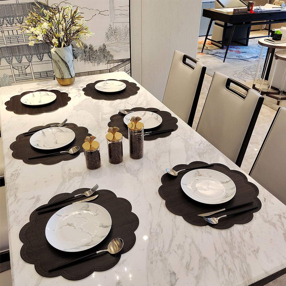 Kreatur Round Waterproof Placemats For Dining Table Set Of 6,Modern Pu Washable Table Mats Non-Slip Easy To Clean For Home Kitch