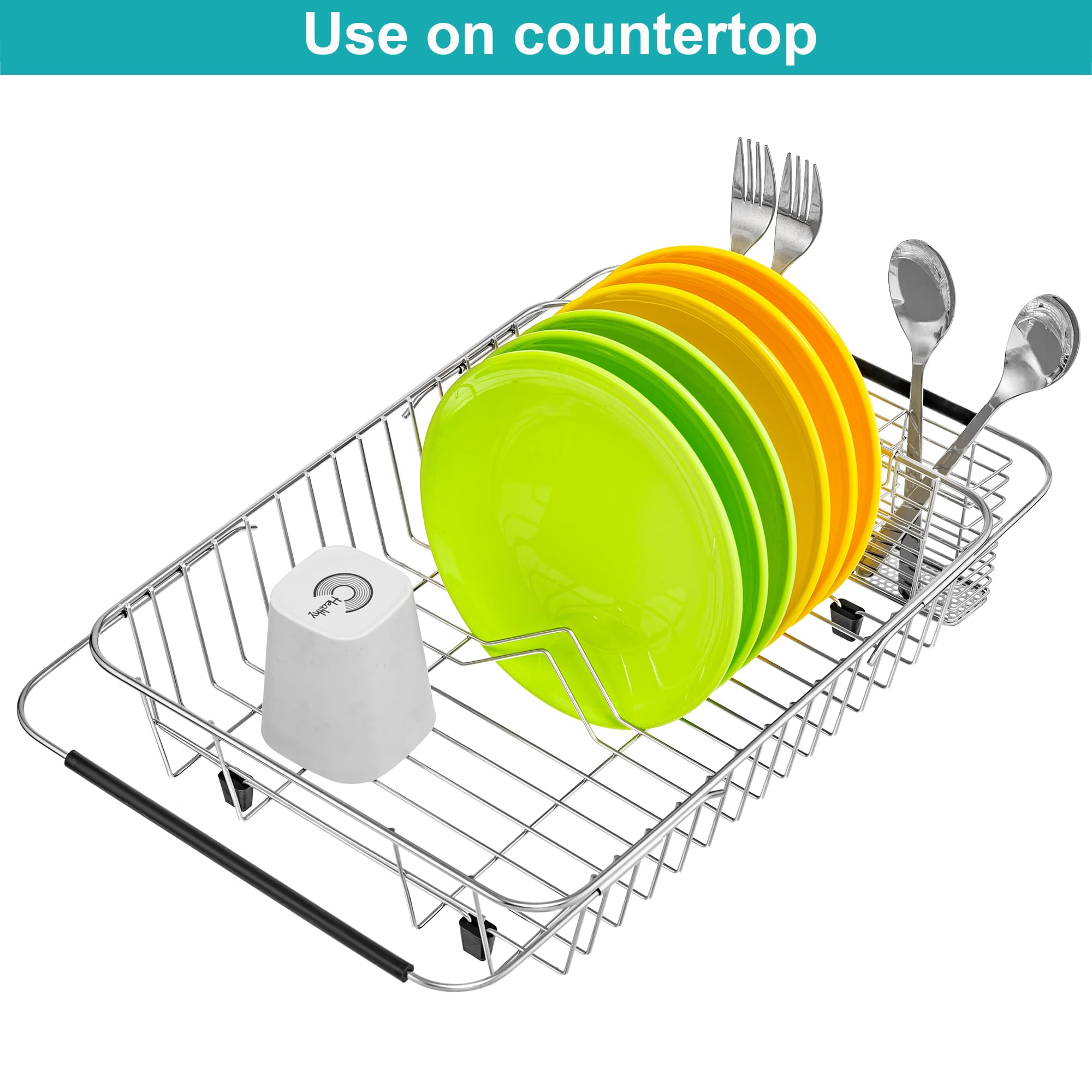 Ipegtop Expandable Dish Drying Rack With Rustproof Stainless Steel Utensil Cutlery Holder, Over Sink Dish Rack Basket Shelf, Dis