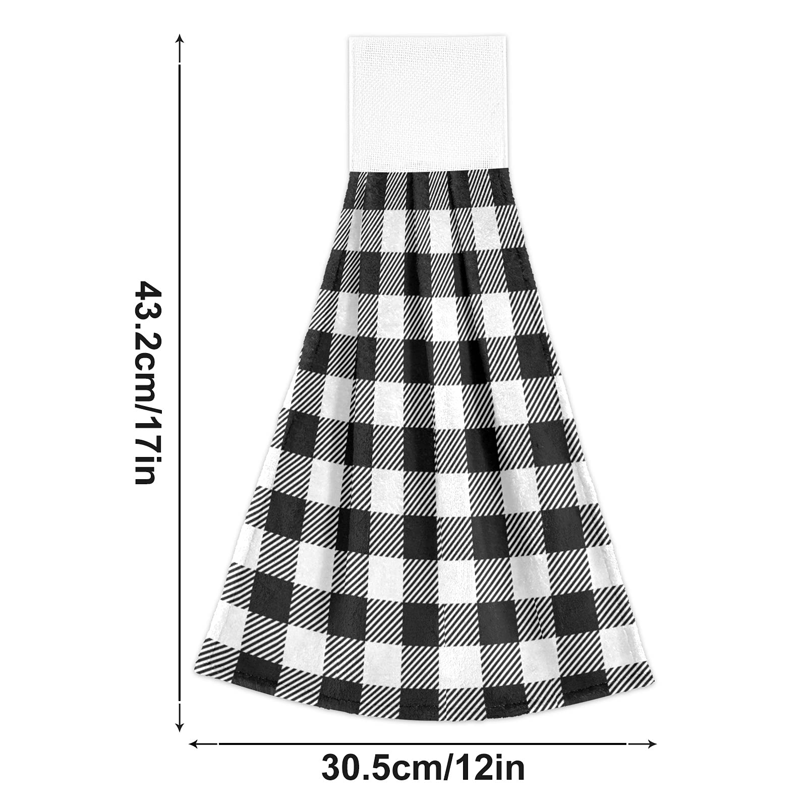 Oarencol Black And White Buffalo Check Plaid Kitchen Hand Towel Absorbent Hanging Tie Towels With Loop For Bathroom 2 Pcs