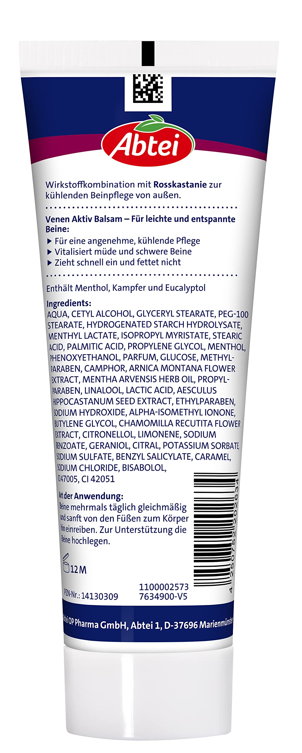 Vein Active Balm - Active Ingredient combination with Horse chestnut for cooling care for Tired  Heavy Legs - 125 mL