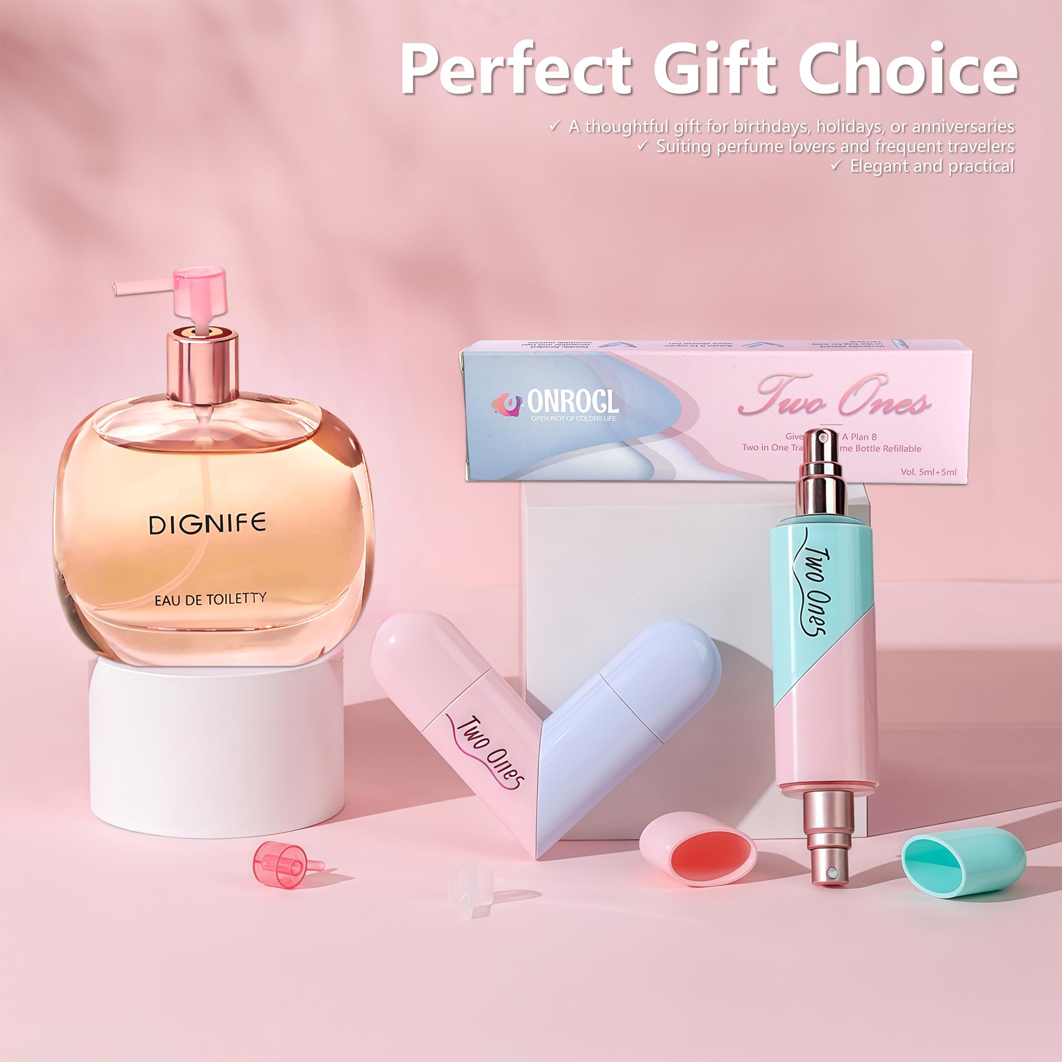 Onrocl Travel Perfume Bottle Refillable - 2 In 1 Dual Sprayer, 5Ml+5Ml Leak-Proof Portable Perfume Atomizer For Women & Men, Per