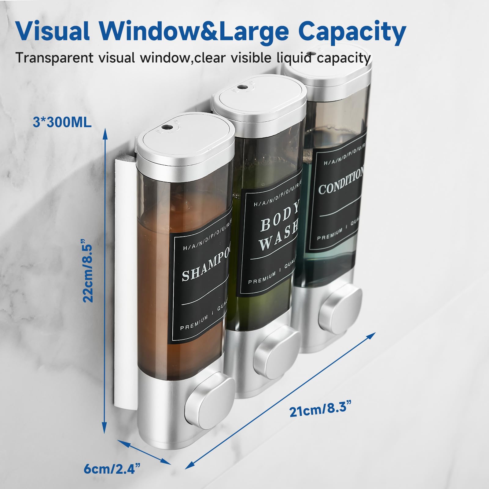 Shampoo And Conditioner Dispenser,Shower Dispenser 3 Chamber No Drill Wall-Mounted Shampoo Dispenser For Shower Wall Mounted Bod