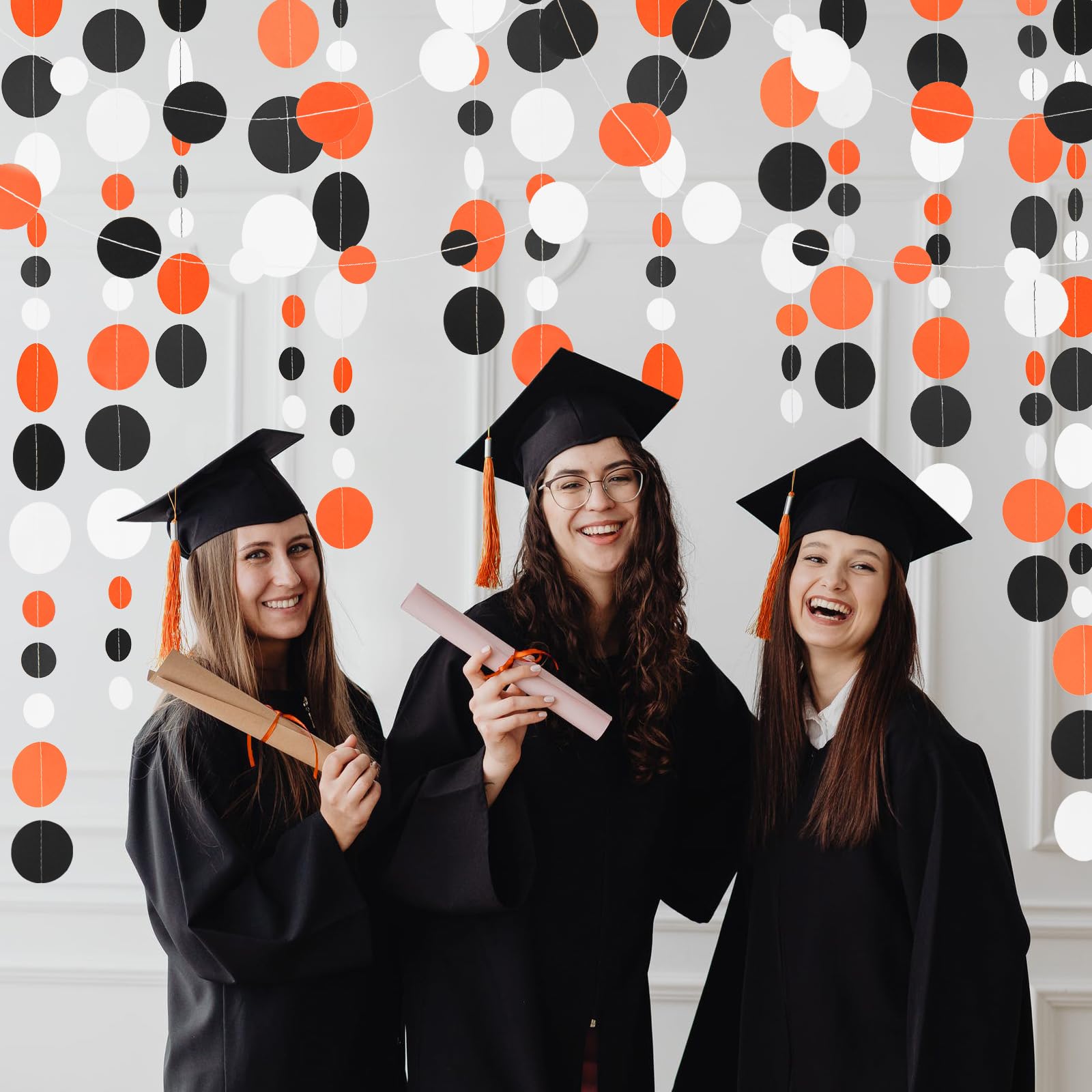Gcqq Black Orange White Garland, 52Ft Halloween Garlands, Paper Circle Dot Garland Streamers, Polka Dot Garlands For Halloween P