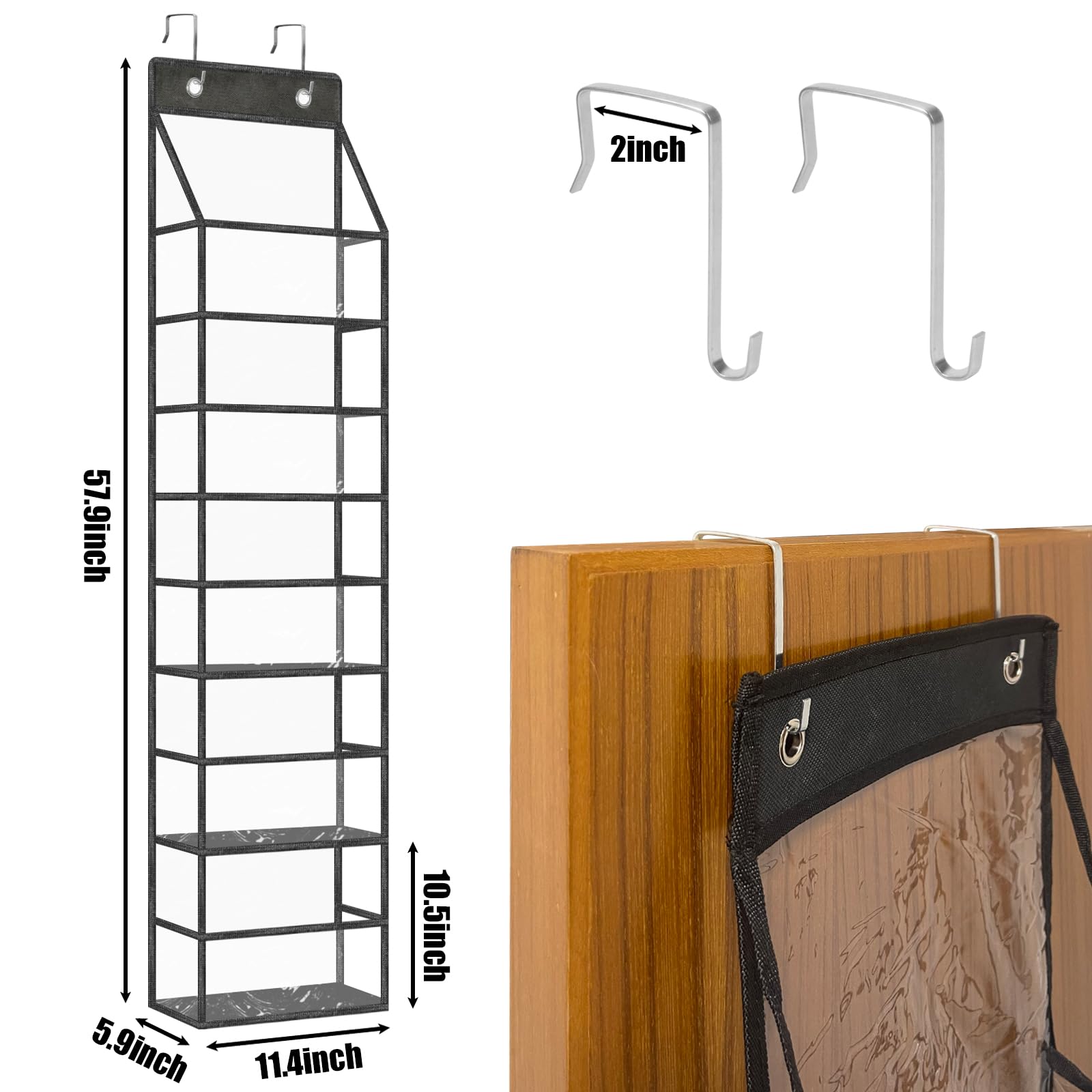 5-Shelf Over The Door Hanging Pantry Organizer, Room Organizer With Clear Plastic Pockets, Behind The Door Storage Organizer Lar