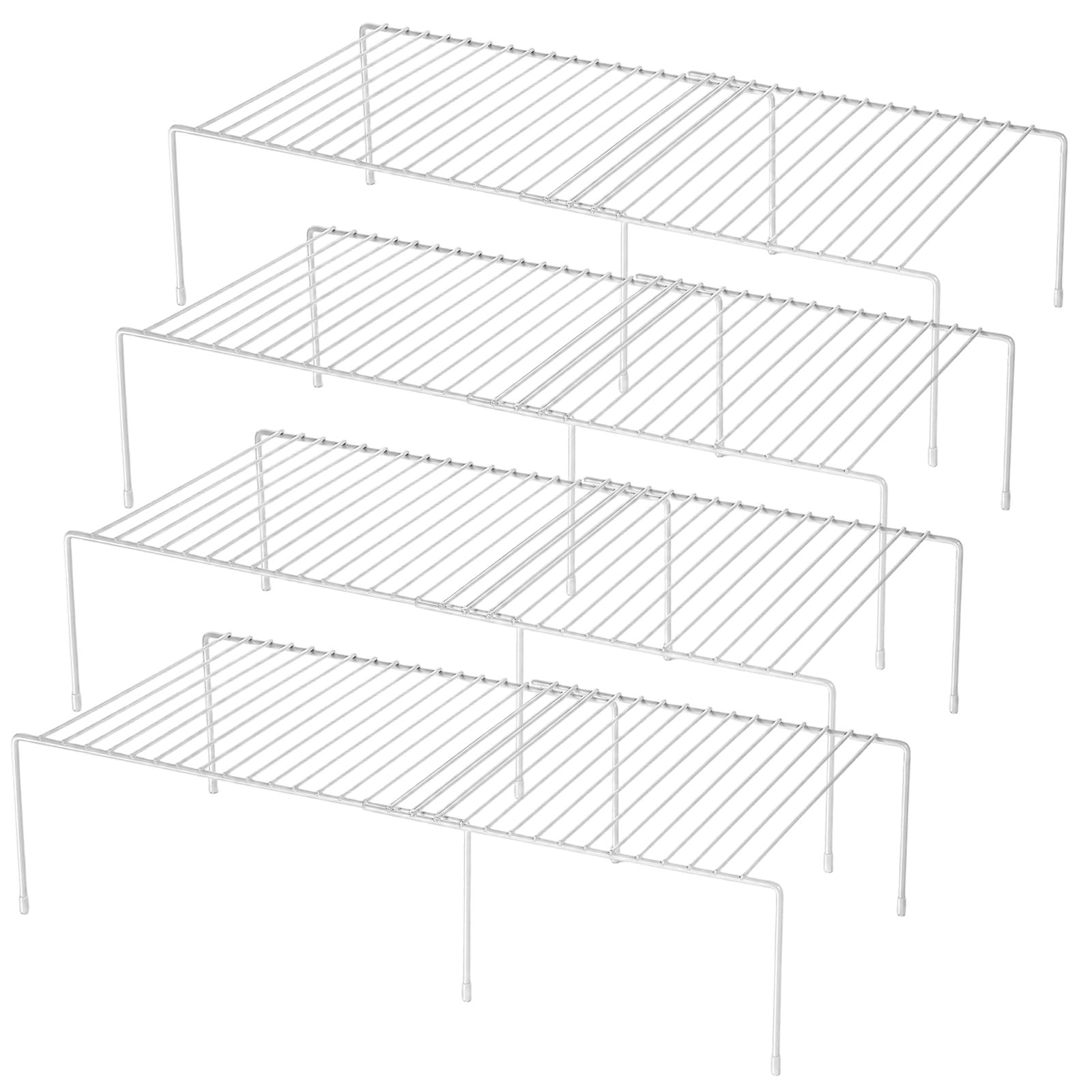 KongTiva 4 Pack Expandable Kitchen Cabinet Expandable Shelf Organizers, Adjustable Metal Wire Pantry Storage Shelves Rustproof C