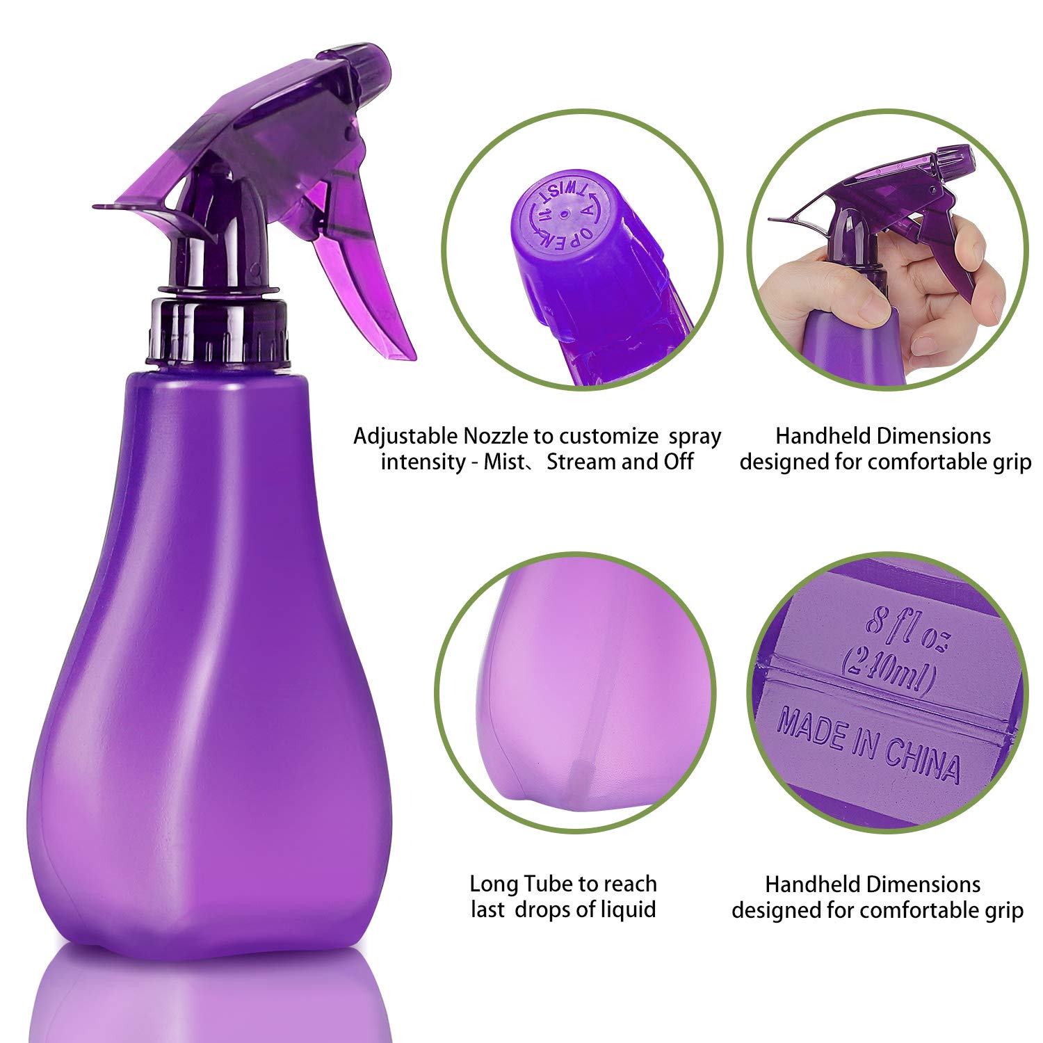 8 Oz Empty Plastic Spray Bottles with Adjustable Nozzle - Durable Trigger Sprayer with Mist & Stream Modes - Refillable Sprayer for Taming Hair  Hair styling  Watering Plants  Showering Pets - 4 Pack