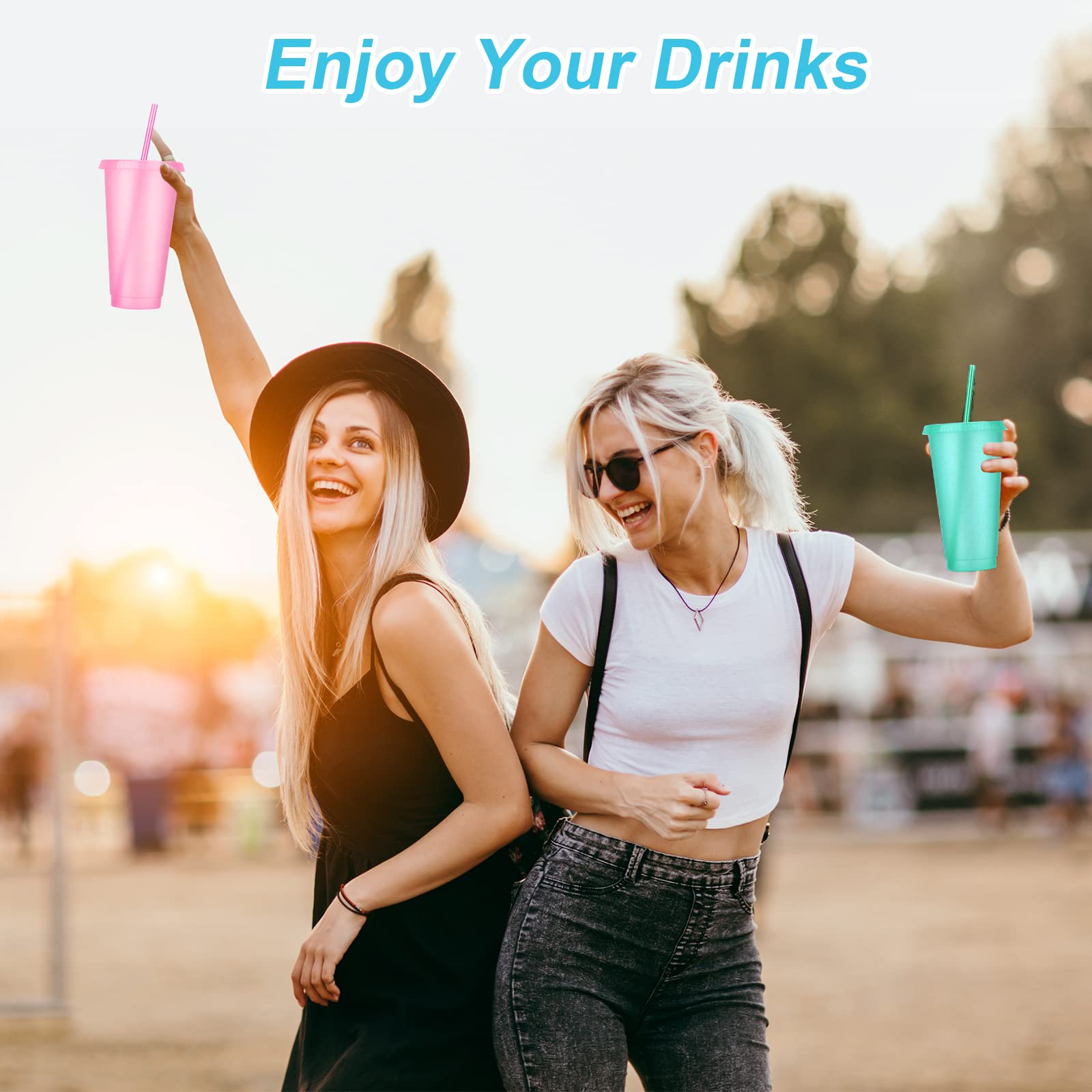 24 Pack Plastic Tumblers With Lids And Straws, Reusable Cups With Lids Plastic Colorful Cups For Parties Birthdays, Iced Coffee