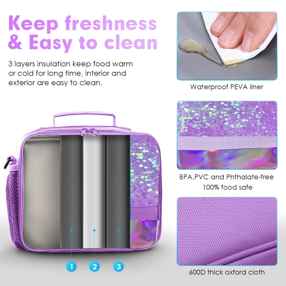 Kids Lunch Box Insulated Kids Lunch Bag,Lunch Box For Girls With Strap And Bottle Holder,Lunch Box For Kids, Toddler Lunch Box W