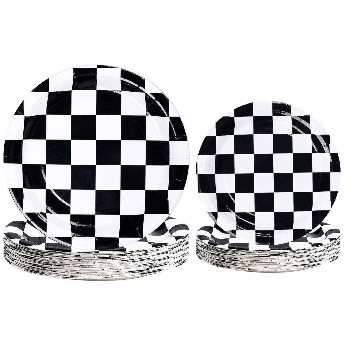 Racing Car Paper Plates Black And White Disposable Plates Checkered Flag Party Plates Round Dessert Dinner Paper Plate For Race