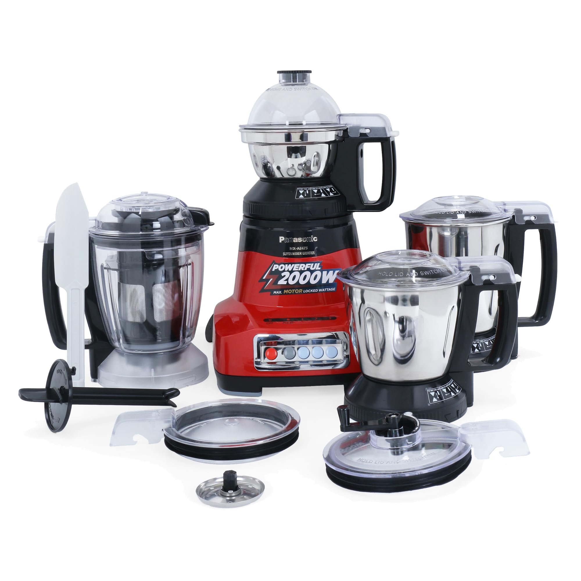 Panasonic Mx-Ae475 Mixer Grinder, Monster 2000W Super Mixer Grinder With 3 Stainless Steel Jars & Juicer Extractor, Mixie Grinde