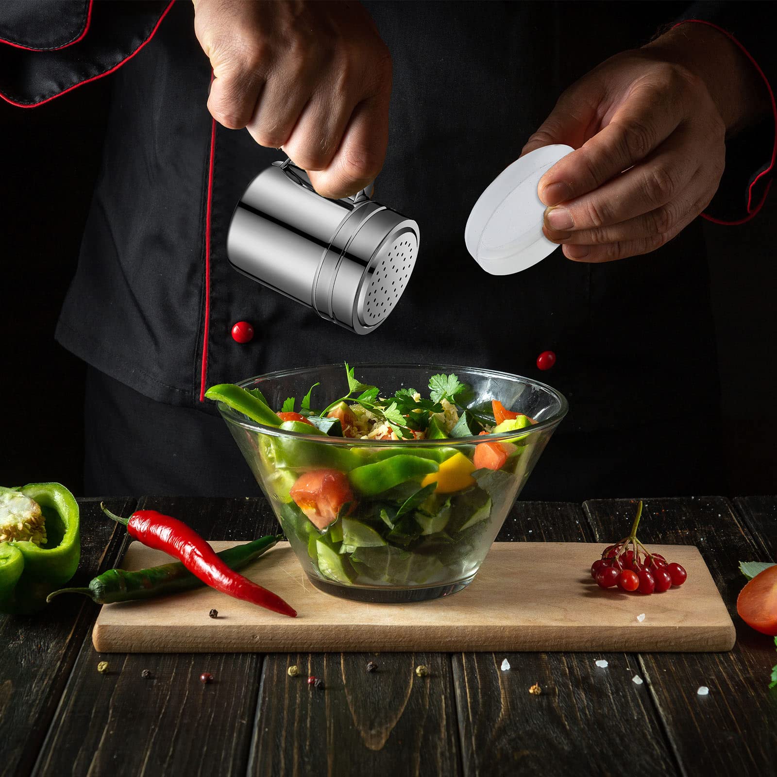 6 Pcs 10Oz Stainless Steel Salt And Pepper Shakers With Lid And Handle Dredge Spice Shaker Seasoning Sugar Shaker Condiment Popc