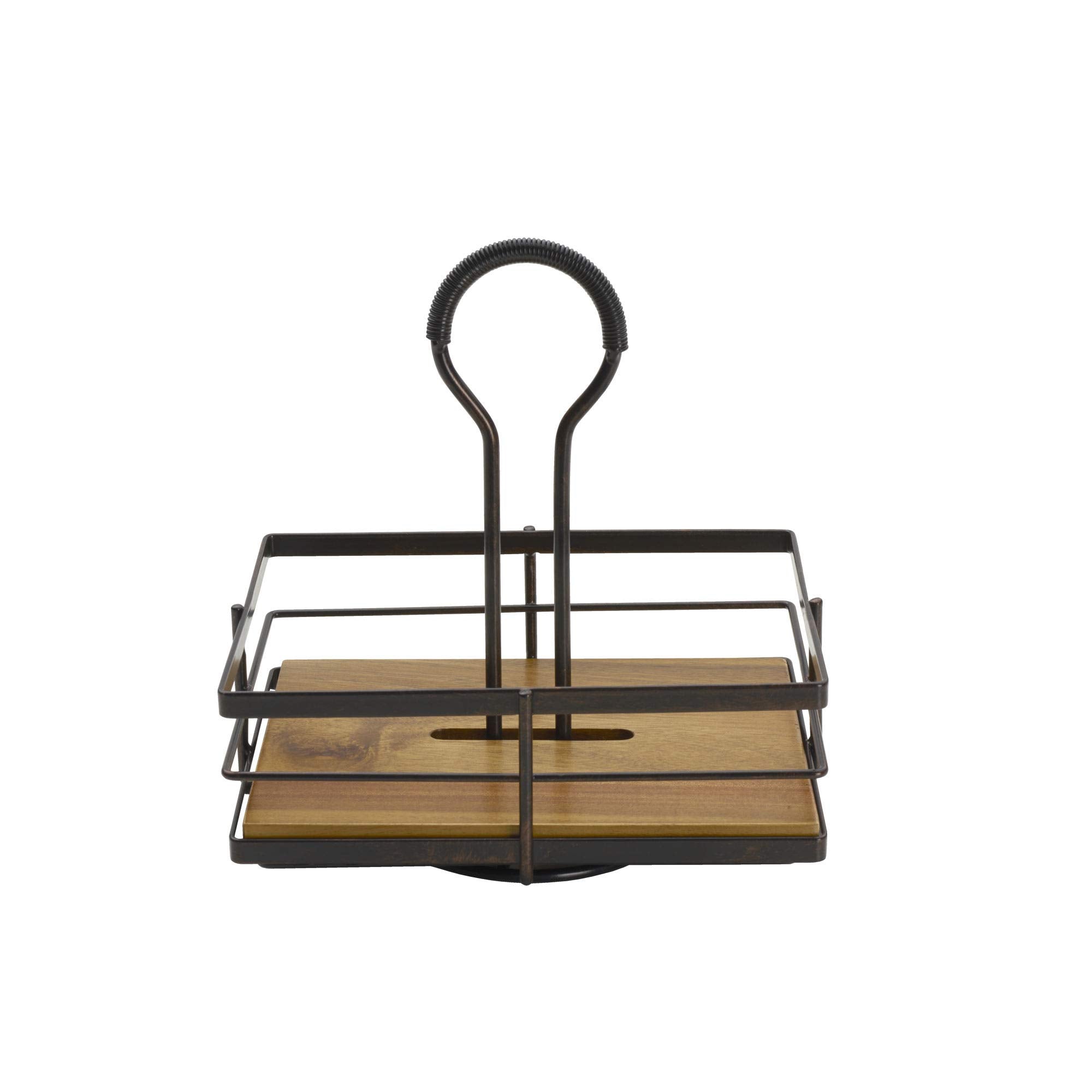 Gourmet Basics By Mikasa Nova Acacia Wood Rotating Condiment Caddy, 8.75 Inch, Black,5270309