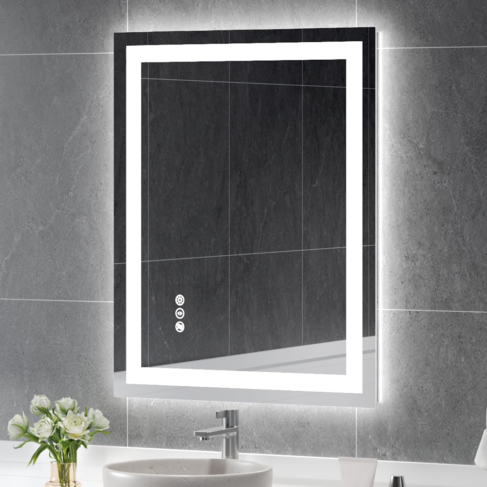 Ushower 28X36 Inch Modern Led Bathroom Mirror - Smart Backlit Vanity Mirror With Anti-Fog, Dimmable Lights, Wall Mounted, 1/5 In