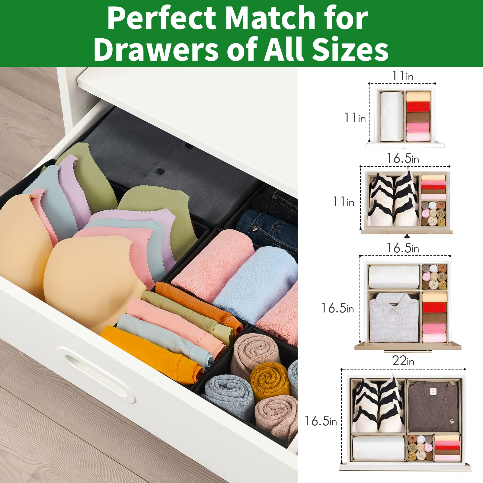 Criusia Drawer Organizer Clothes, 8 Pack Underwear Drawer Organizer, Foldable Cloth Storage Box Closet Organizers and Storage fo