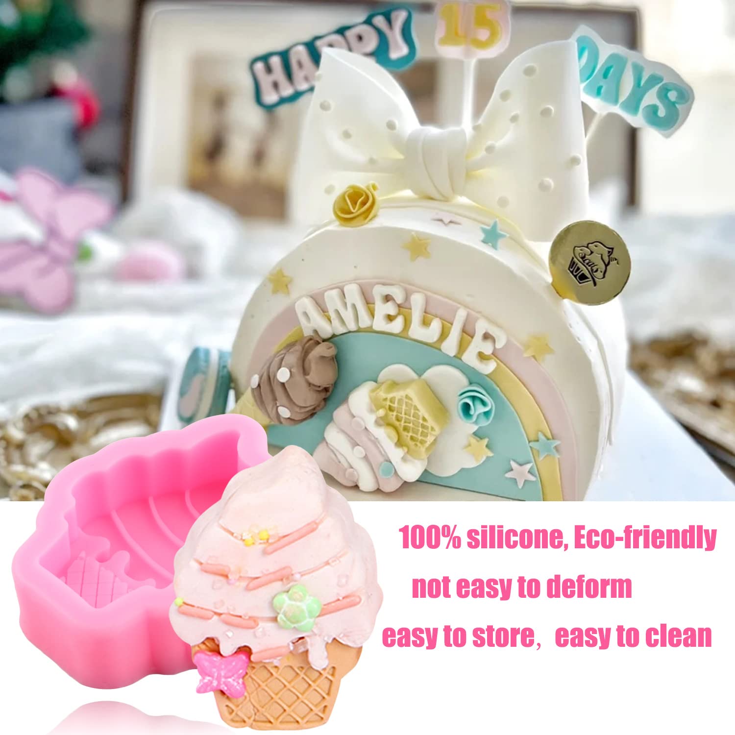 Lkdquthm Ice Cream Donut Silicone Molds Macaron Fondant Molds For Cake Decorating Cupcake Topper Candy Chocolate Gum Paste Polym