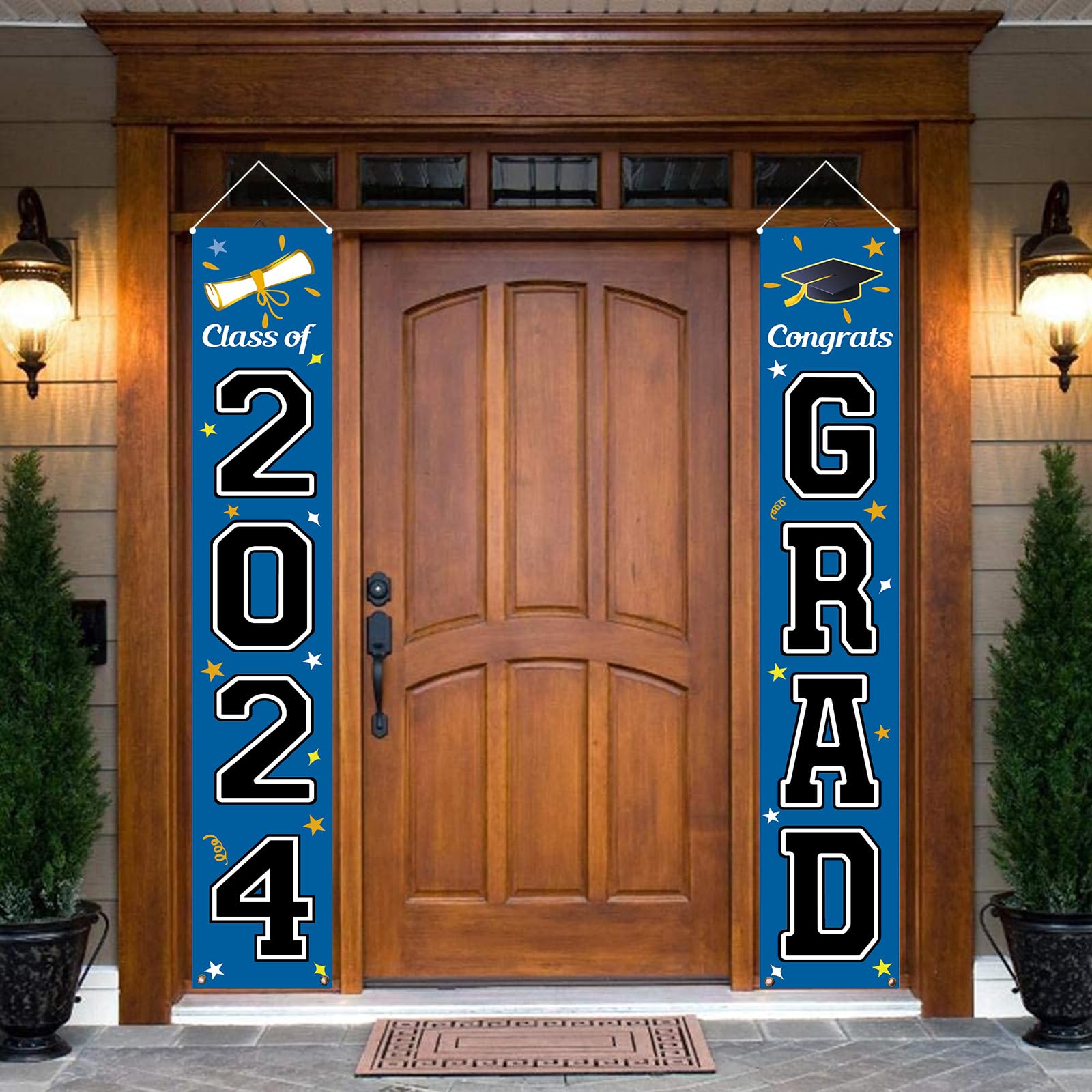Kmuysl Graduation Decorations Class Of 2024, Graduation Party Decorations 2024, Blue & Black Congrats Grad Banner Hanging Flags